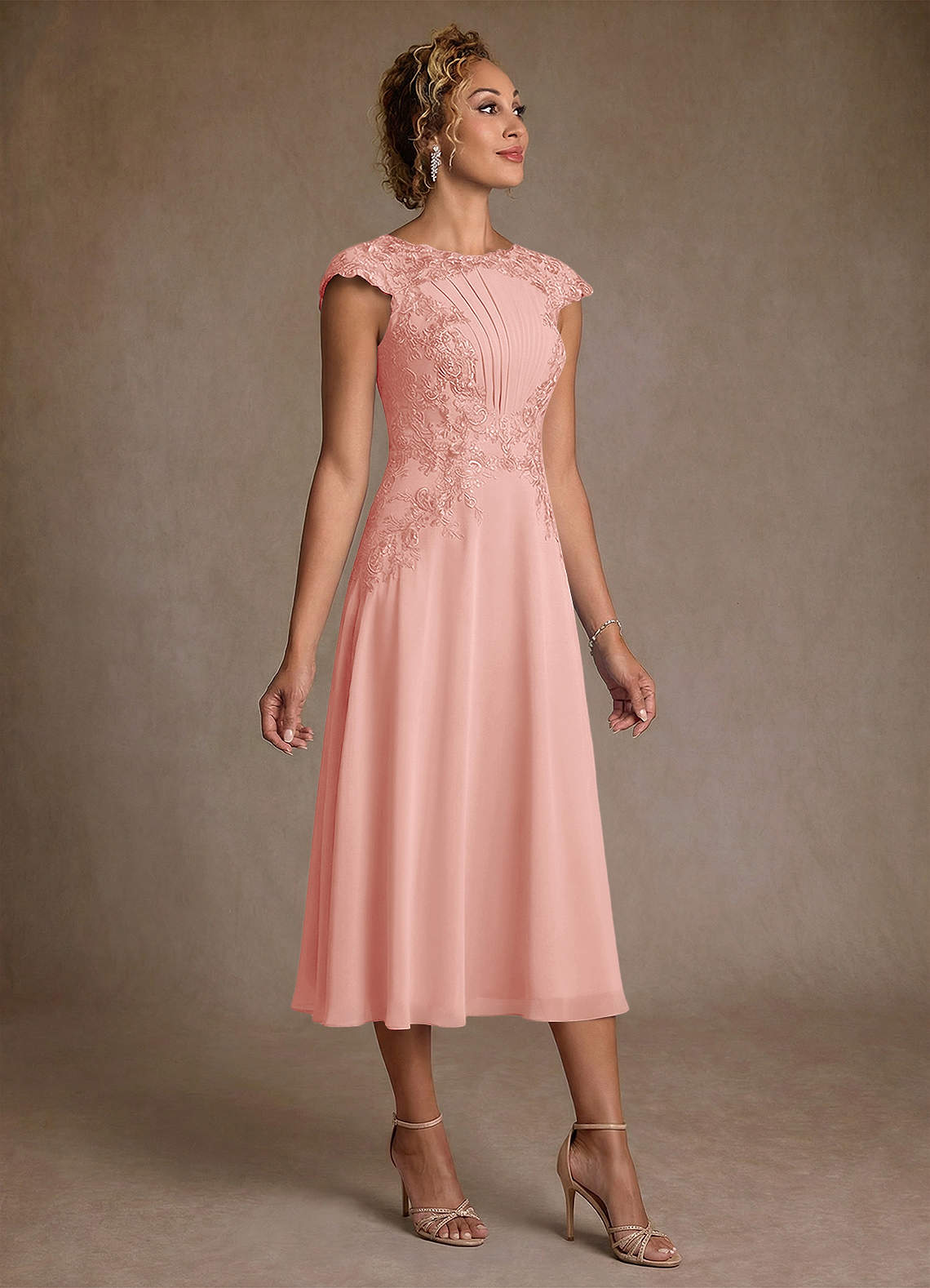 Azazie Crista Mère de la mariée Robes Robe Trapèze en Mousseline de soie Dentelle Rosette image2
