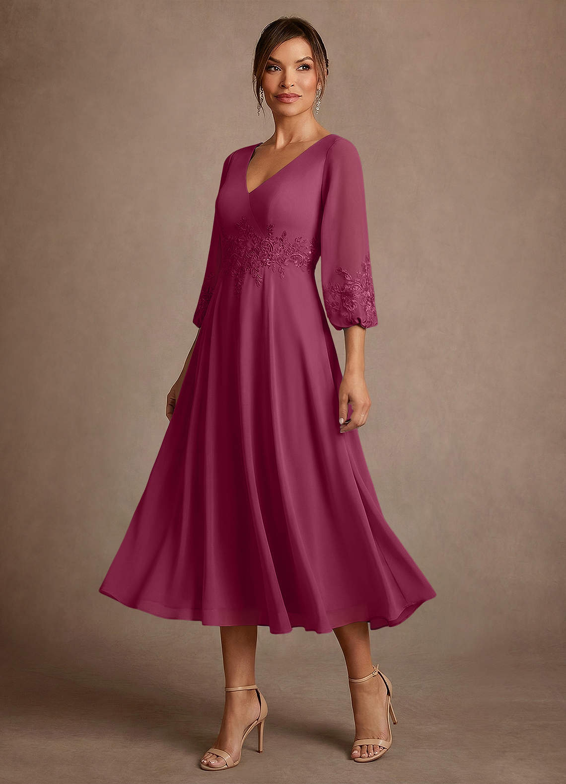 Azazie Ana Mother of the Bride Dresses Mulberry A-Line Lace Chiffon Dress image3