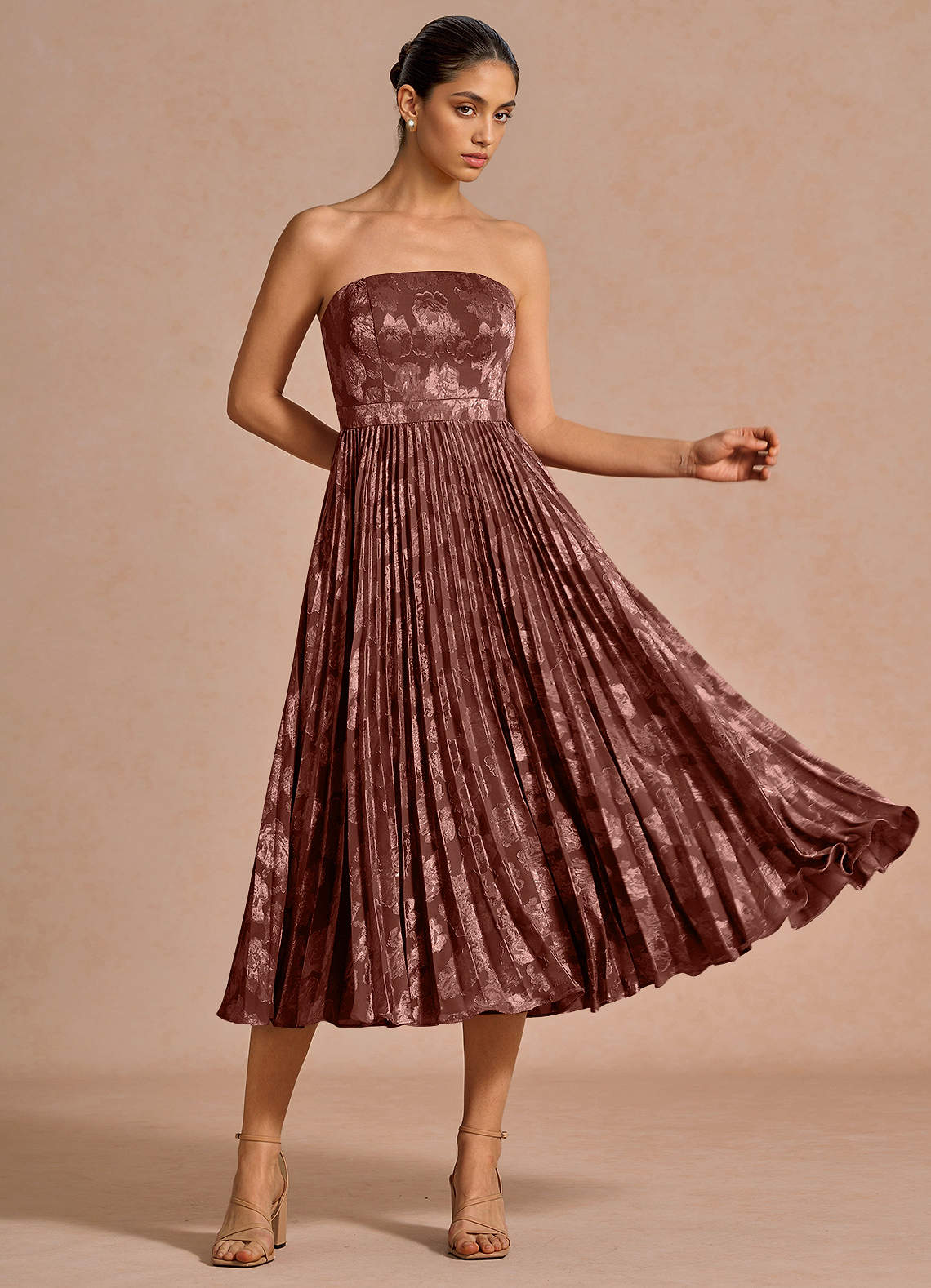 Coral Mocha Coco Midi Dress | Azazie CA