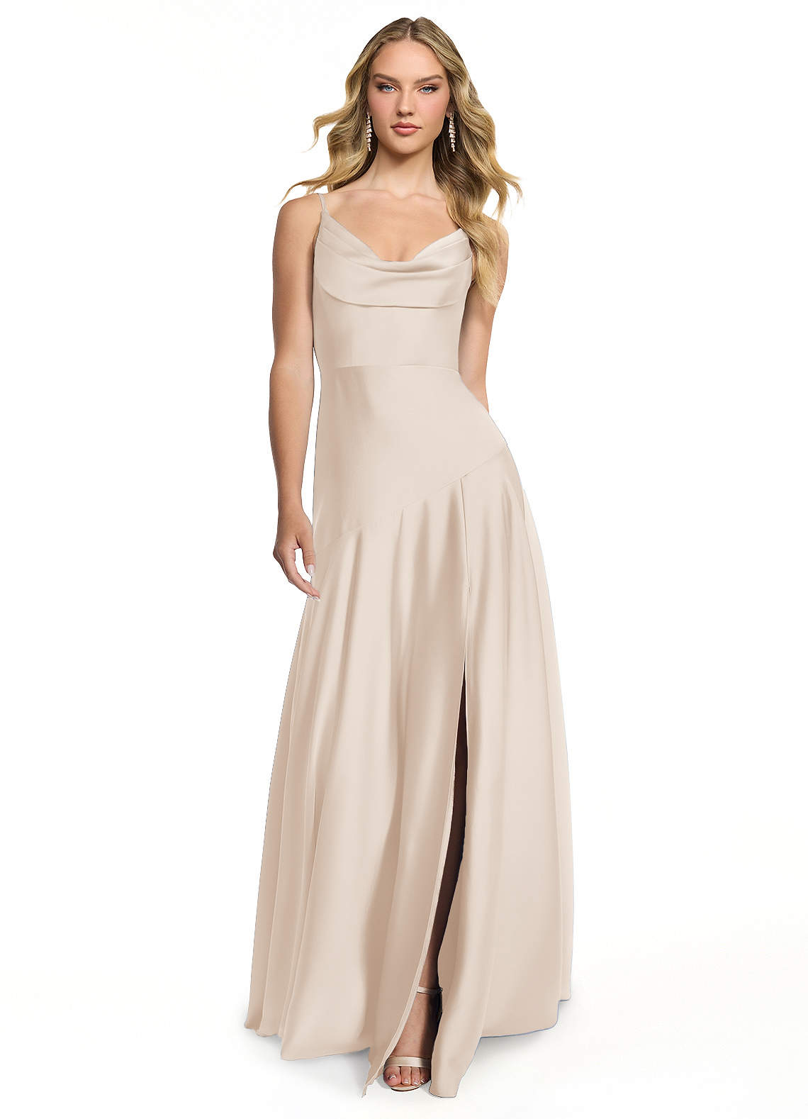 Azazie Kayla At-home Try On Dresses Bermuda Sheath Side Slit Stretch Satin Dress image1