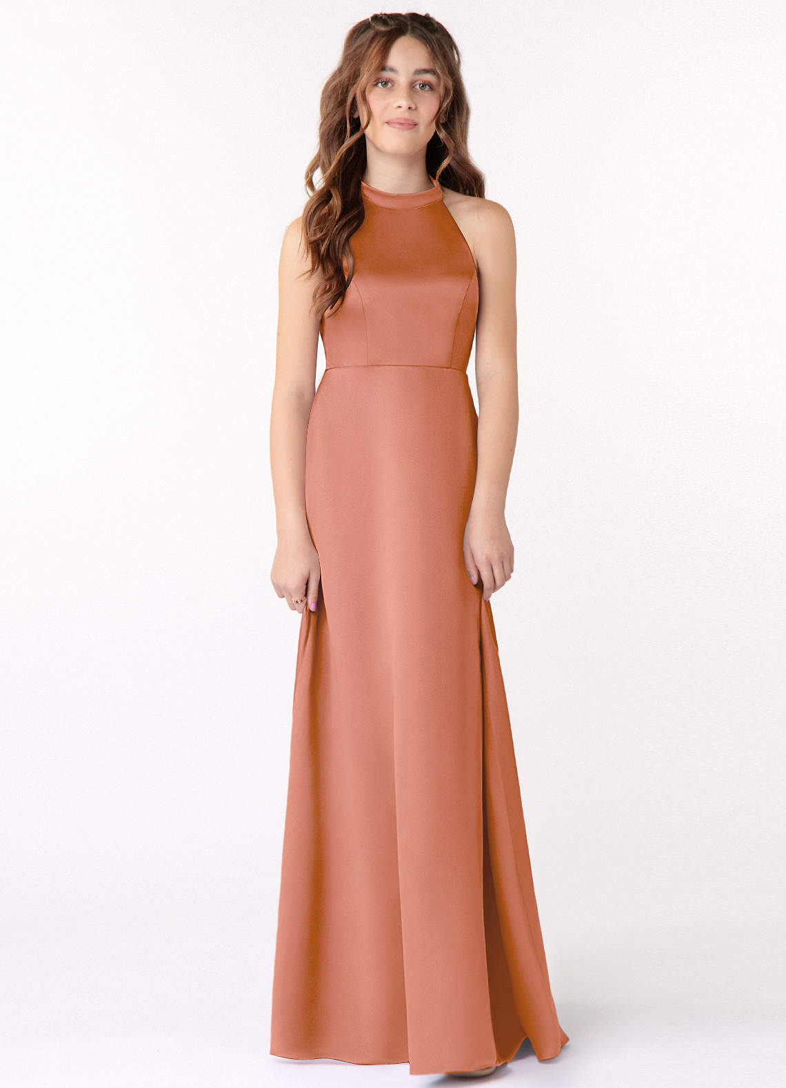 Azazie Laurel Junior MAI TAI A-Line Matte Satin Dress image1