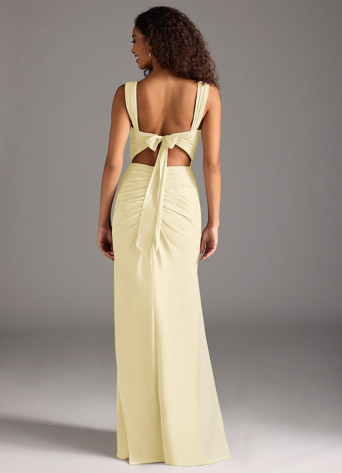 Azazie Jesaphine Bridesmaid Dresses Lemon Sorbet Sheath Bow Chiffon Dress image1