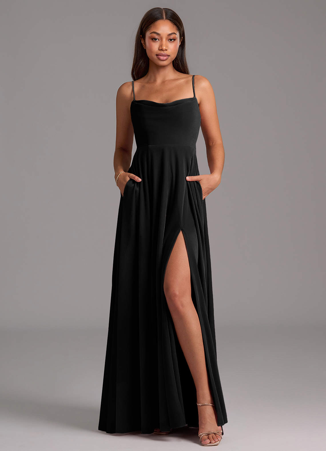 sachin and babi light blue dress Idalina | Black Velvet High-Neck Maxi Dress with Gathered-Detailing