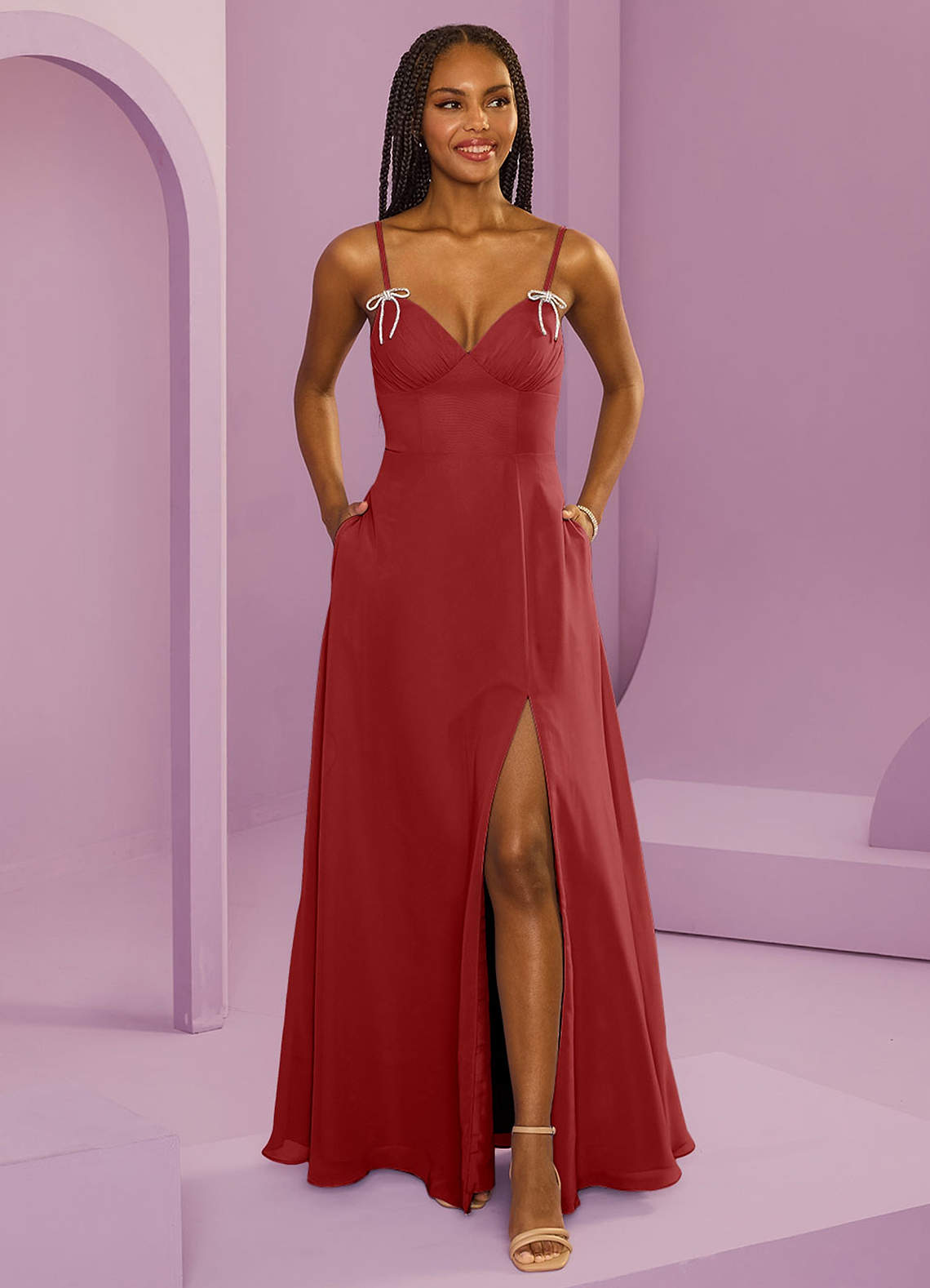 Barbie ♥ Azazie Bridesmaid Dresses Rust A-Line with Pockets Chiffon Dress image1