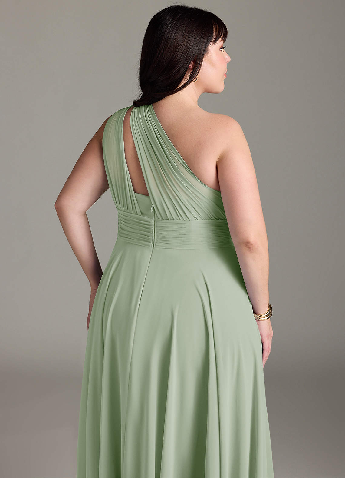Azazie Charlize Bridesmaid Dresses Dusty Sage A-Line One Shoulder Chiffon Dress image12