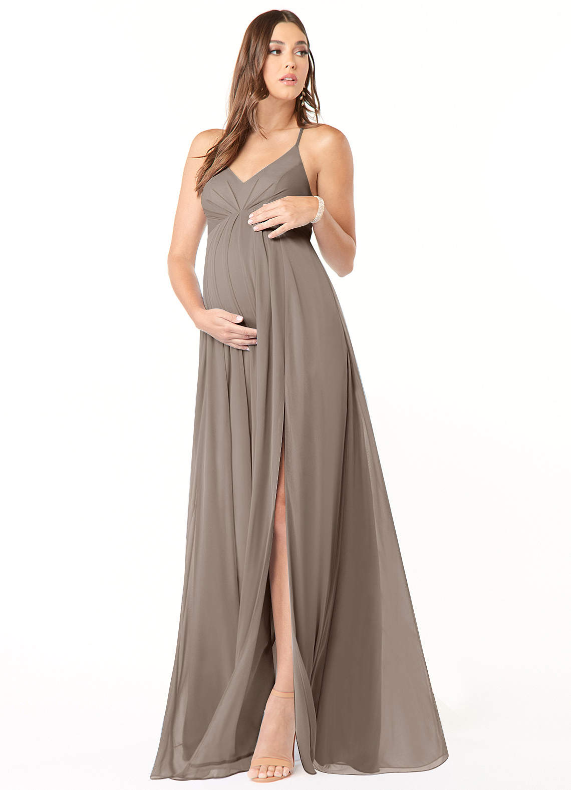 Azazie Annabelle Abiti da damigella d'onore premaman Abito A-Line con Scollo a V a Pieghe Maglia Floor-Length image1