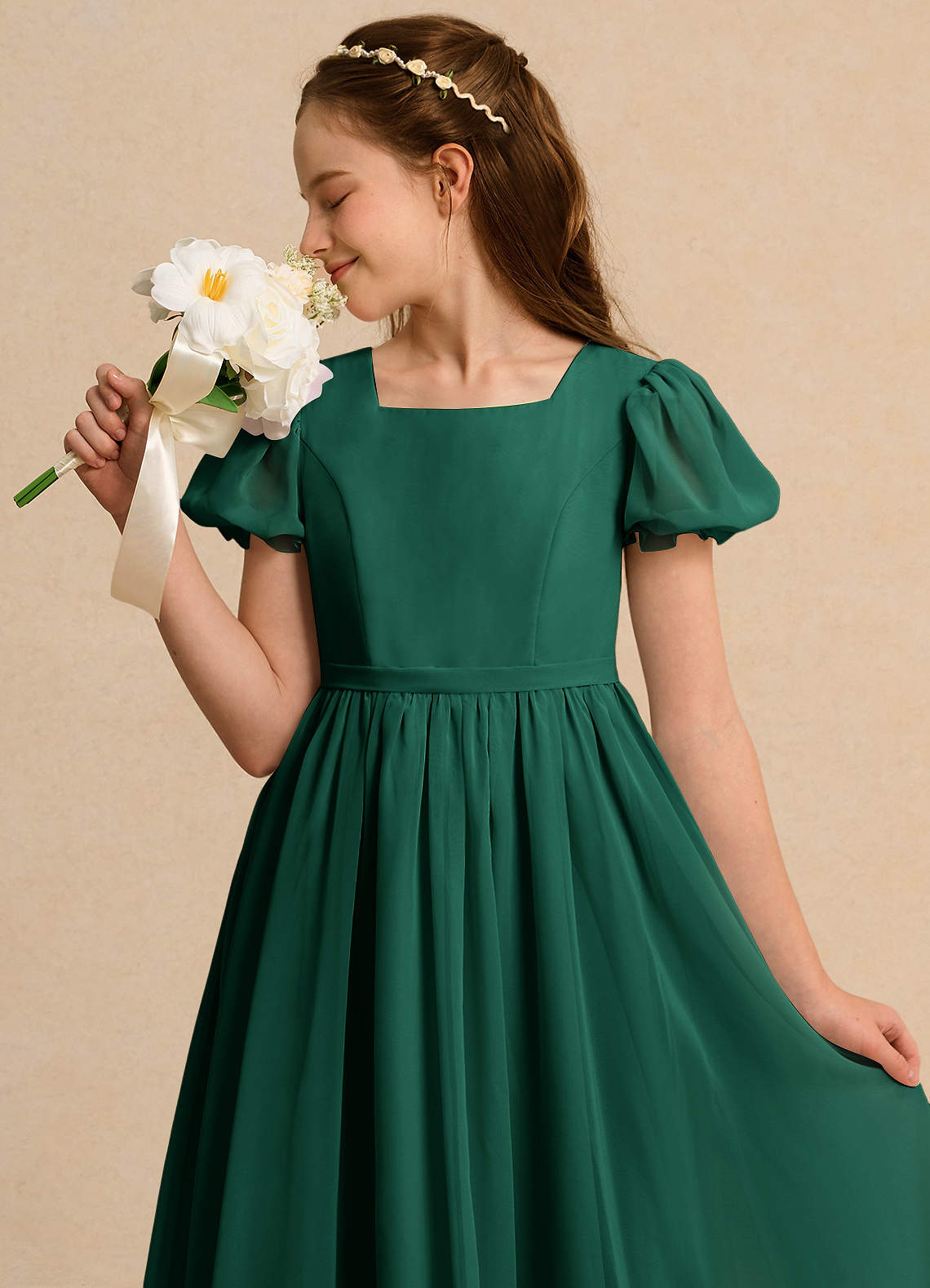 Azazie A-Line Square Neck Ankle-Length Chiffon Flower Girl Dresses - Emerald Azazie A-Line Square Neck Ankle-Length Chiffon Flower Girl Dresses - Emerald