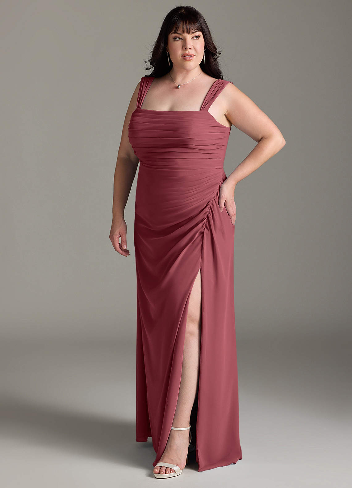 Azazie Jesaphine Bridesmaid Dresses Merlot Sheath Bow Chiffon Dress image11