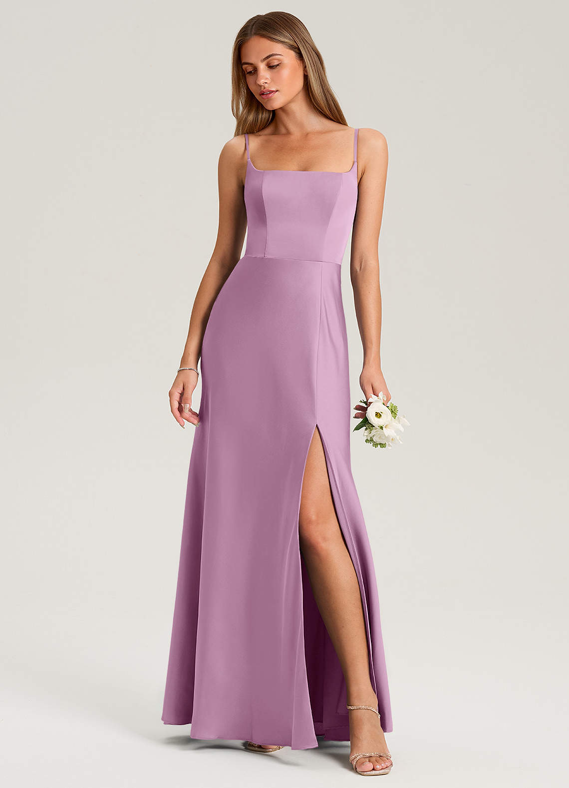 Azazie Lidia Brautjungfernkleider Meerjungfrau-Linie Seitliche Cut-Outs Stretch-Satin Kleid Blauregen image1