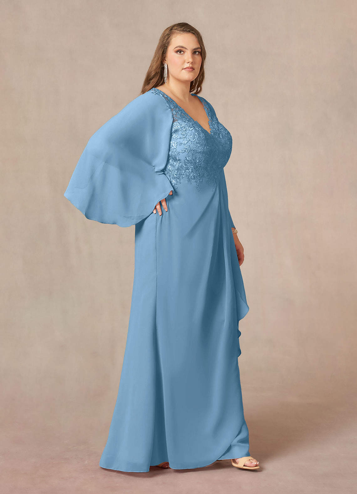 Azazie Perry Mother of the Bride Dresses Steel Blue Mermaid V-Neck Lace Chiffon Dress image9