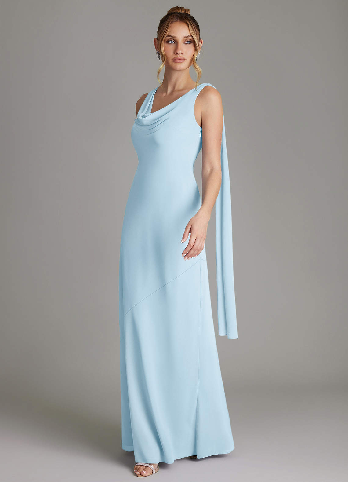blue silk chiffon dress COSTARELLOS: Kelsey Silk Chiffon Dress
