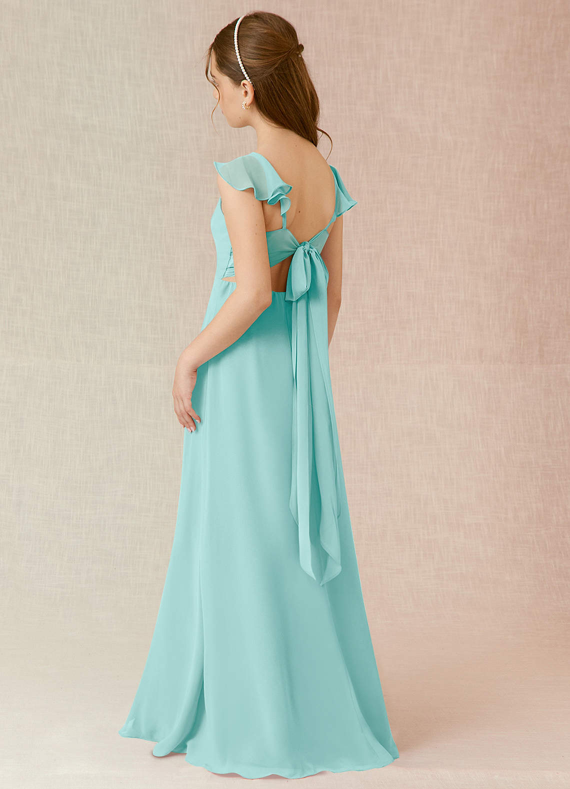 Azazie Everett Junior Vestido de Aqua de Gasa de Corte En A image3