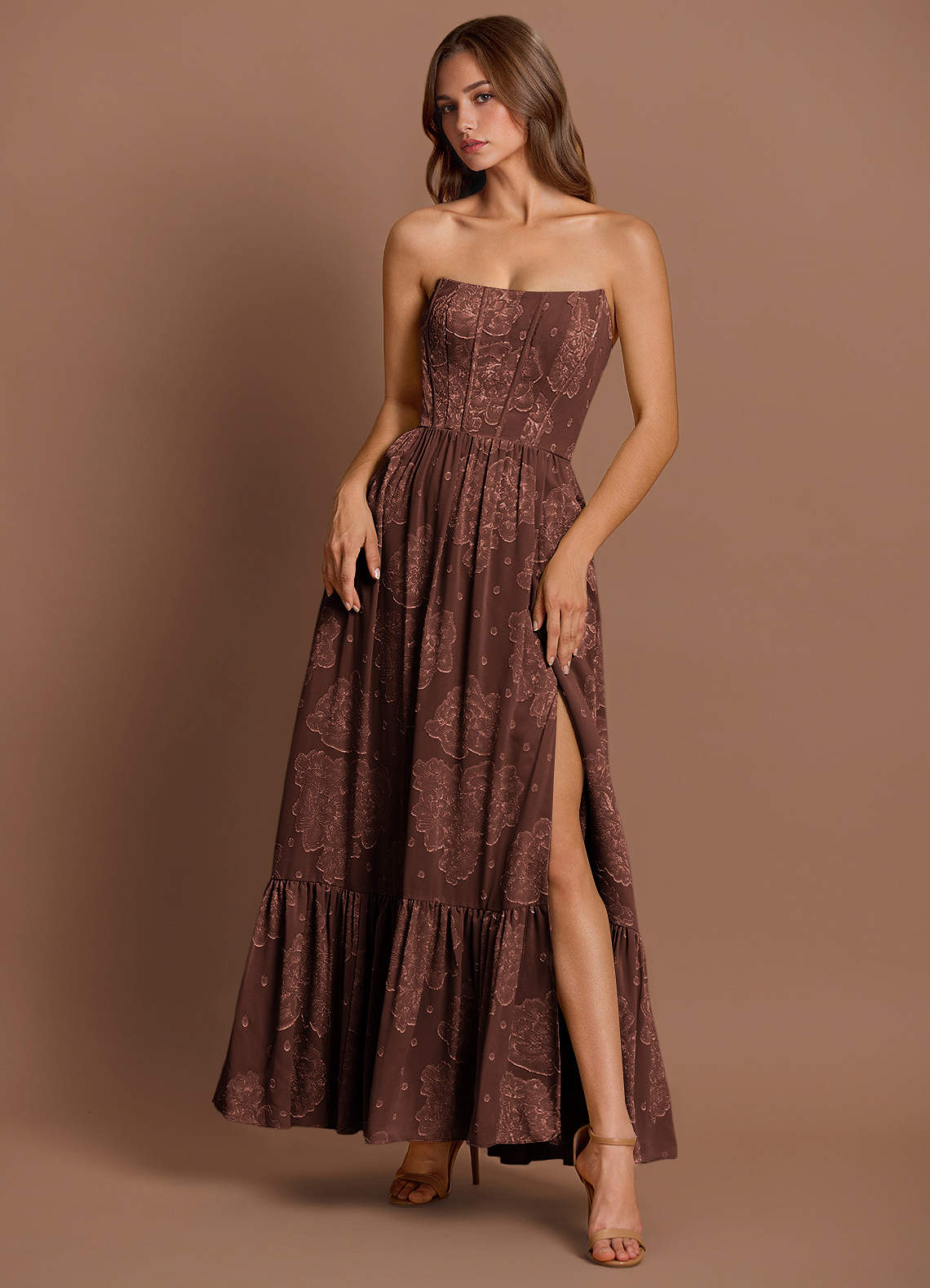Lydia Mocha Coco Maxi Dress | Azazie