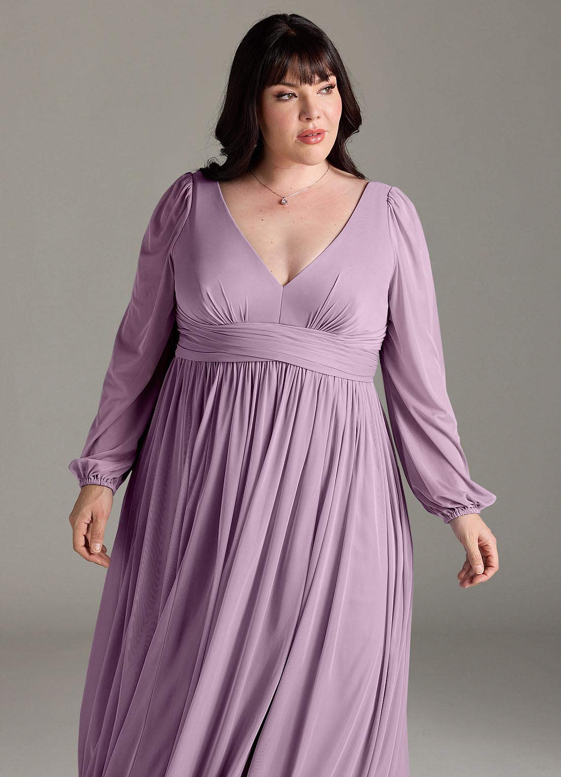 Azazie Norah Abiti da Damigella Abito A-Line in Chiffon con Maniche lunghe e Scollo a V Glicine image11
