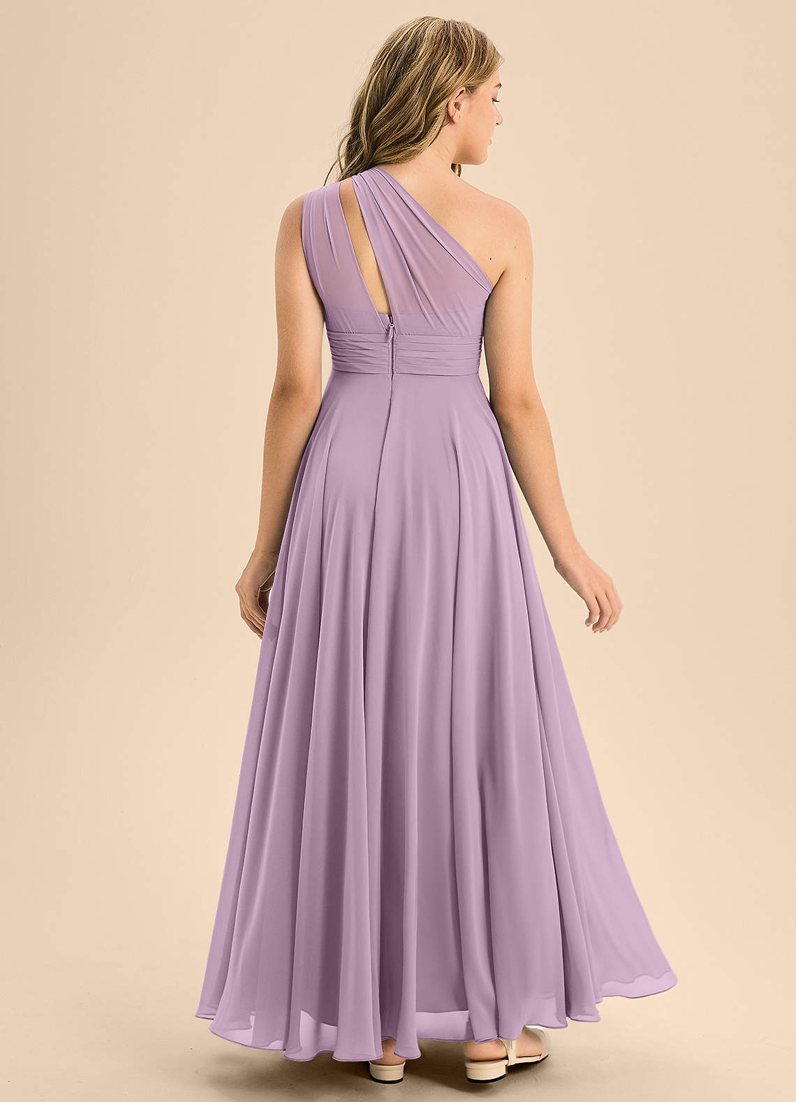 Azazie Charlize Junior Vestido Glicínia de Chiffon de Linha A com Plissado image1