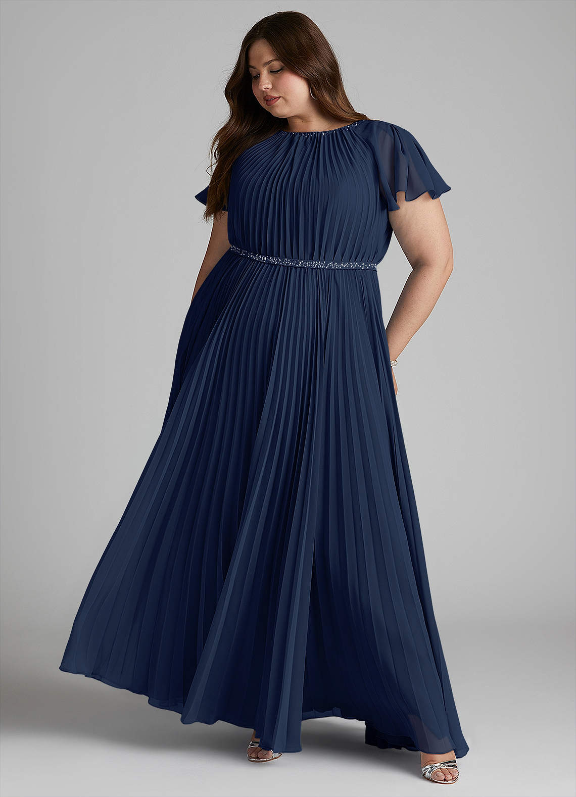 Azazie Kara Modest Bridesmaid Dresses A-Line Pleated Chiffon Floor-Length Dress image11