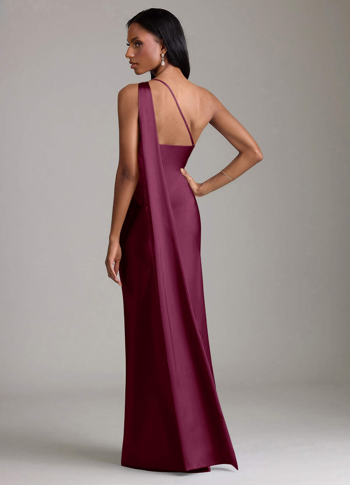 Azazie Juniper Abiti da Damigella Abito Sirena in Raso Elasticizzato Monospalla Gelso image5