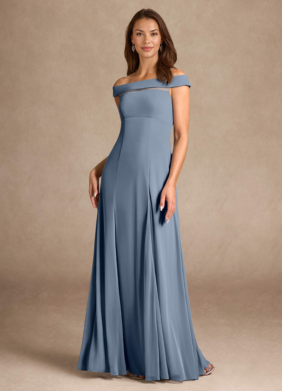 Azazie Ewa Mother of the Bride Dresses Twilight A-Line Off the Shoulder Mesh Dress image1