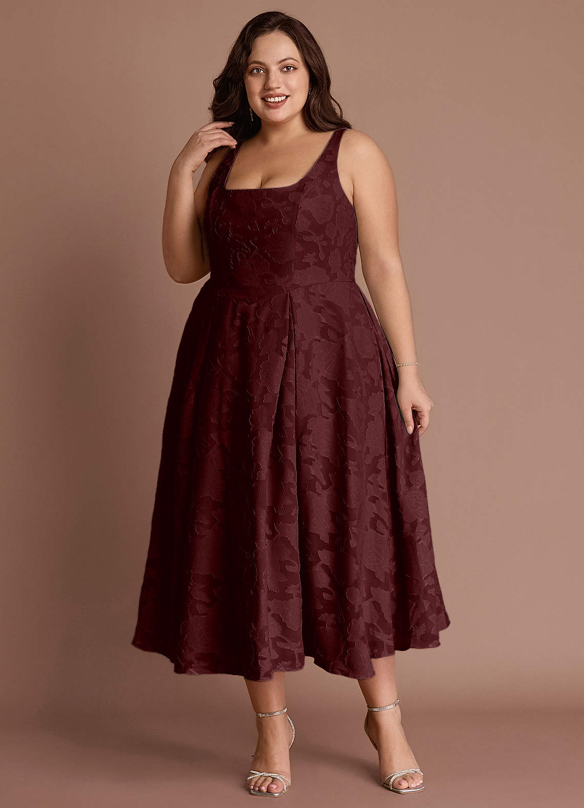 Amalie Wine A-line Midi Dress image1