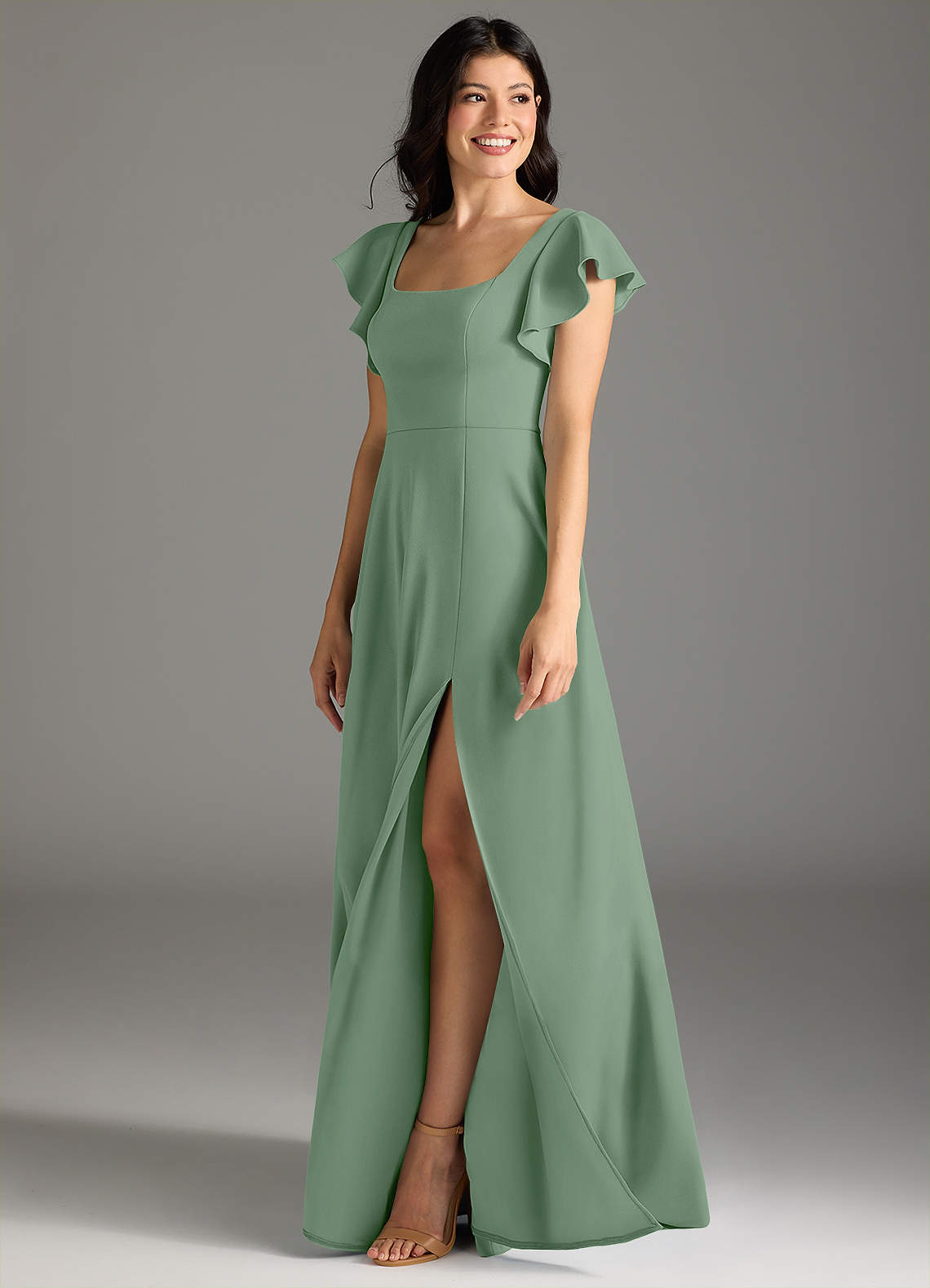 crepe sage bridesmaid dresses Azazie Bondi