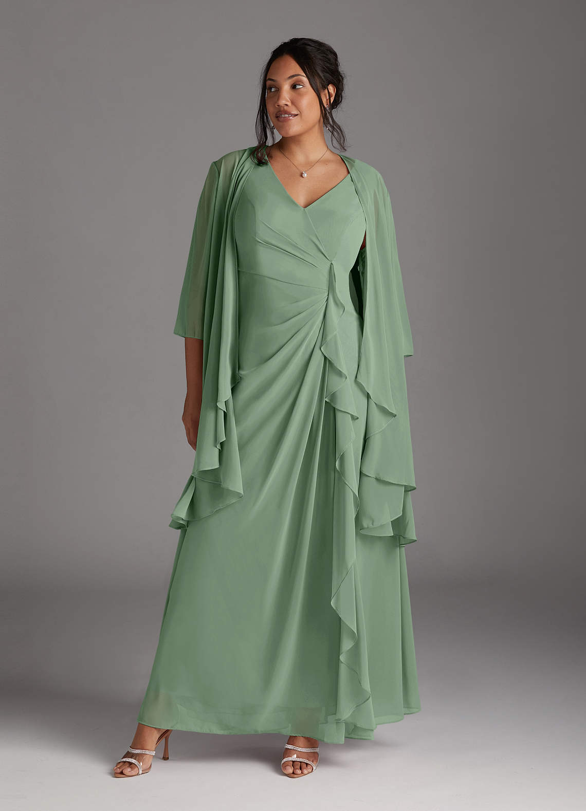 Azazie Manuella Mother of the Bride Dresses Matcha A-Line V-Neck Pleated Chiffon Dress image1