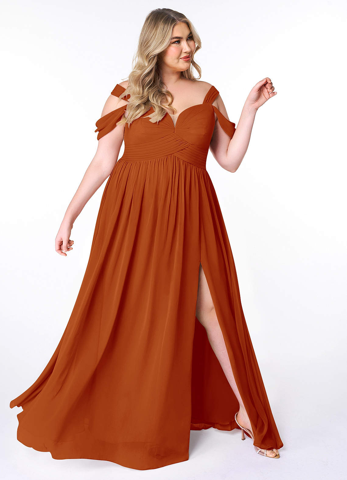 paprika colored bridesmaid dresses Pink Ruffle Tiered Floral Cut-Out Chiffon Gown main image 1