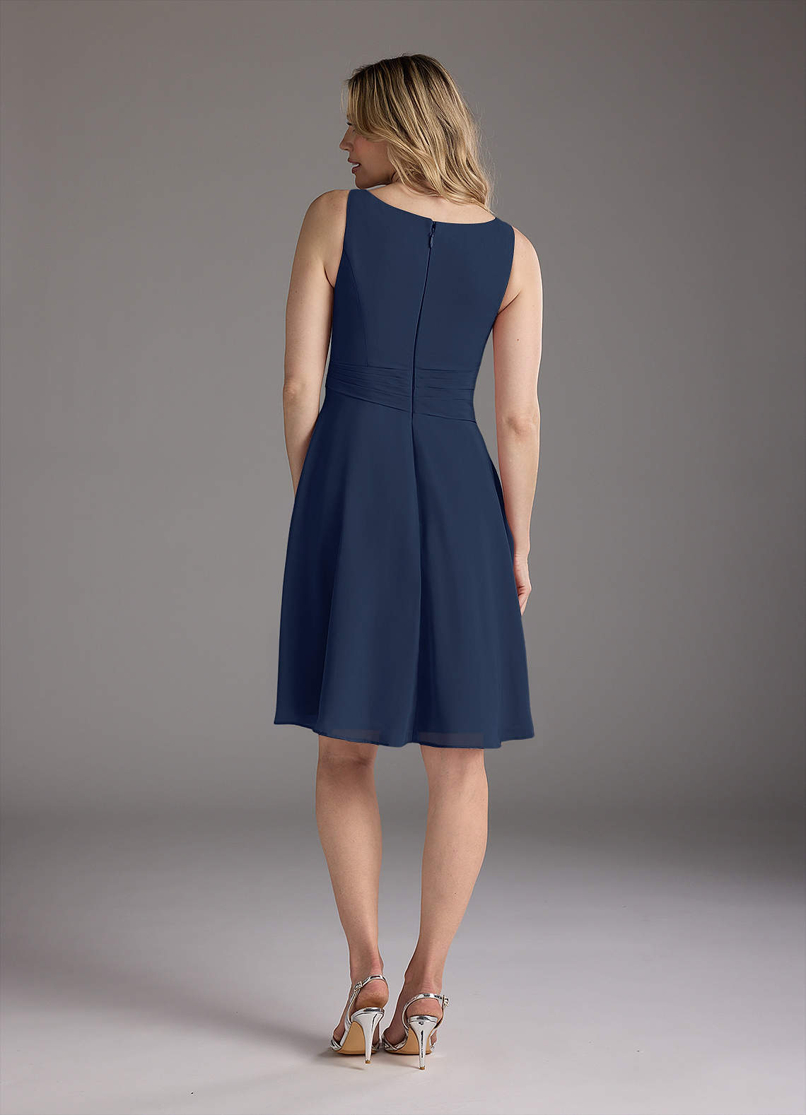 Azazie Shirley Mother of the Bride Dresses Dark Navy A-Line Scoop Pleated Chiffon Dress image5