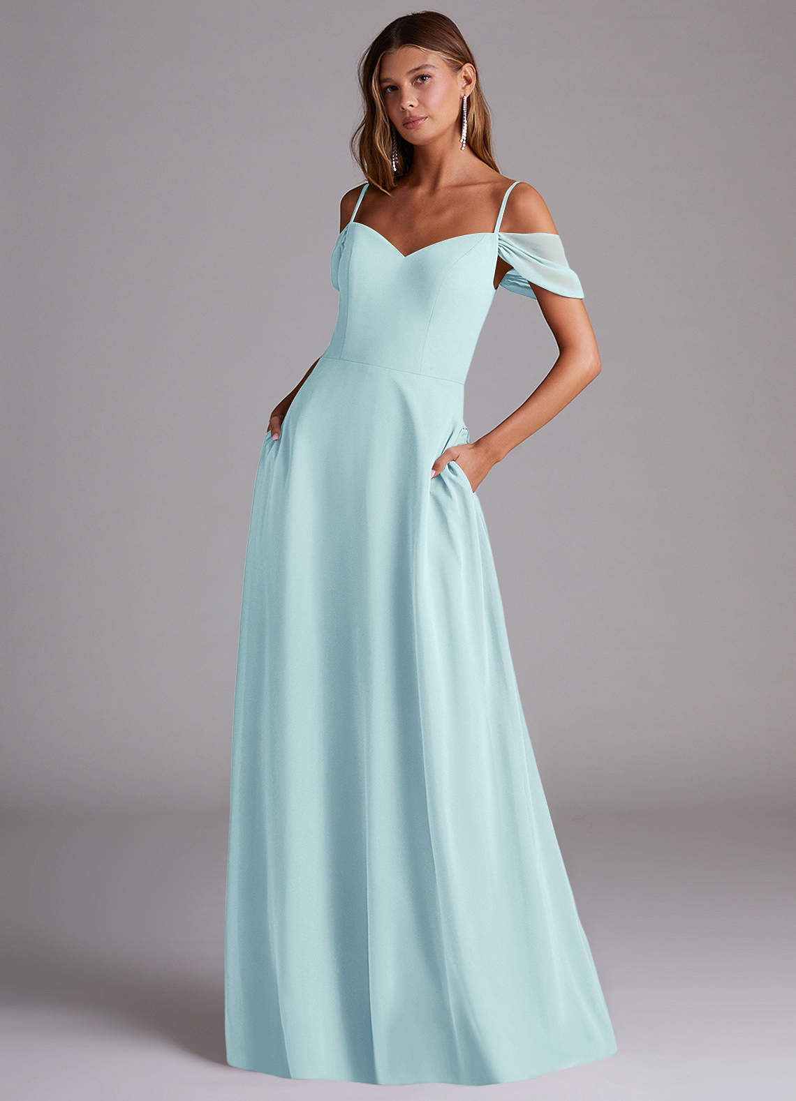 blue dress for baby girl Beautiful Chiffon Spaghetti Straps Bridesmaid Dress with Pockets main image 1
