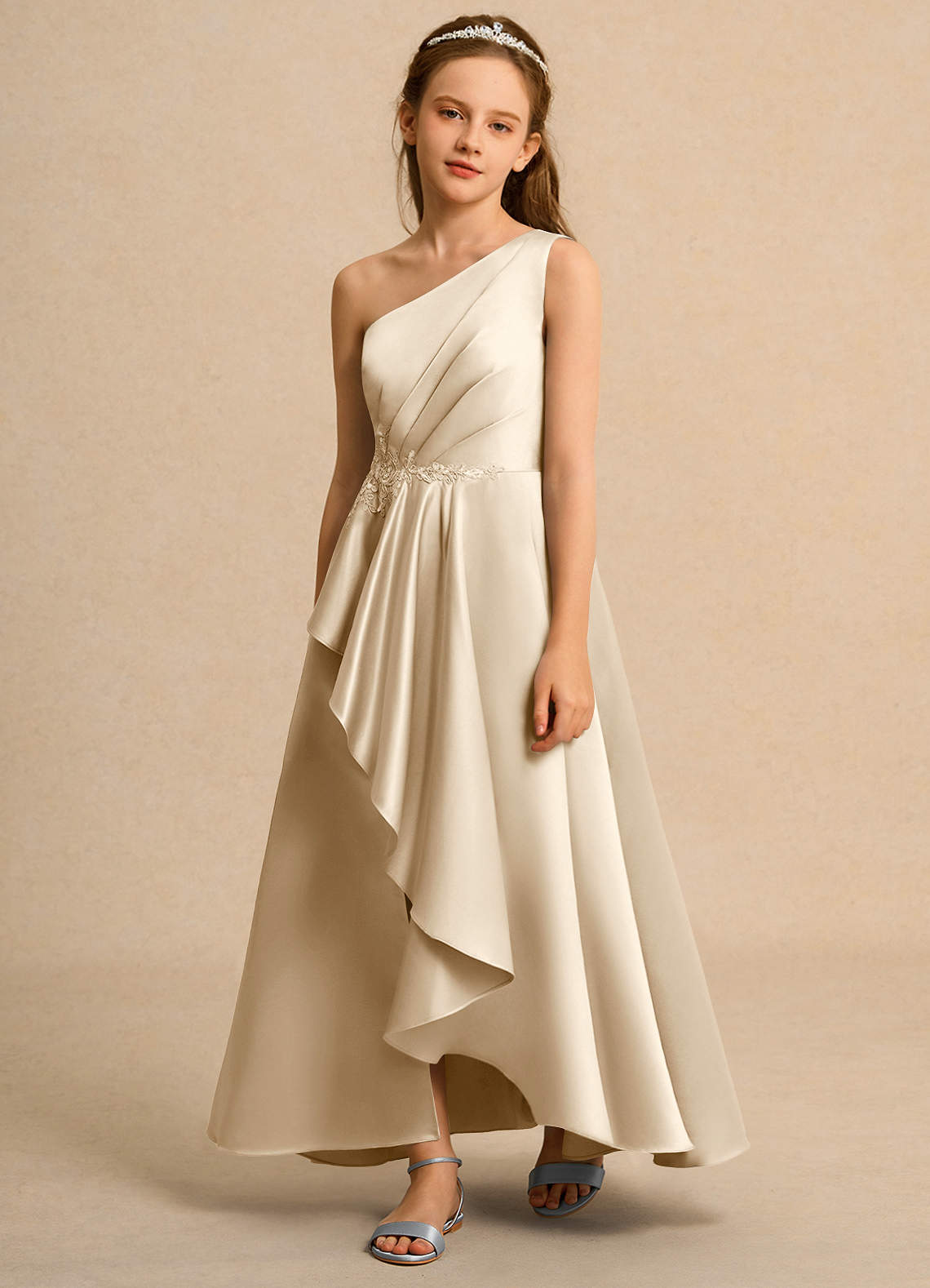 Azazie Taffy Girl Flower Girl Klänningar Klä A-Line i Matt satäng Spets image1