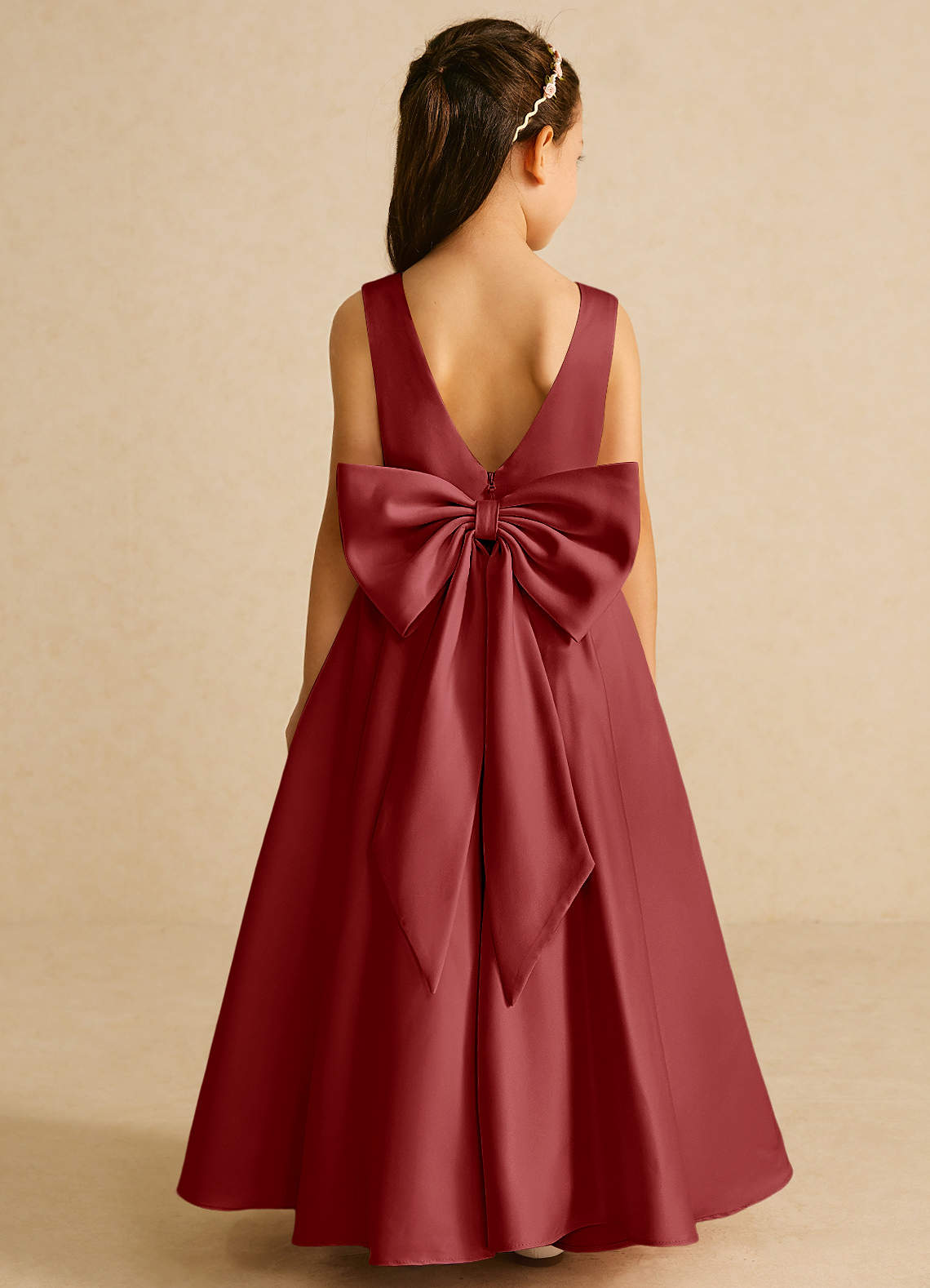 Azazie Pipsy Flower Girl Dresses Rust A-Line Bow Matte Satin Dress image1