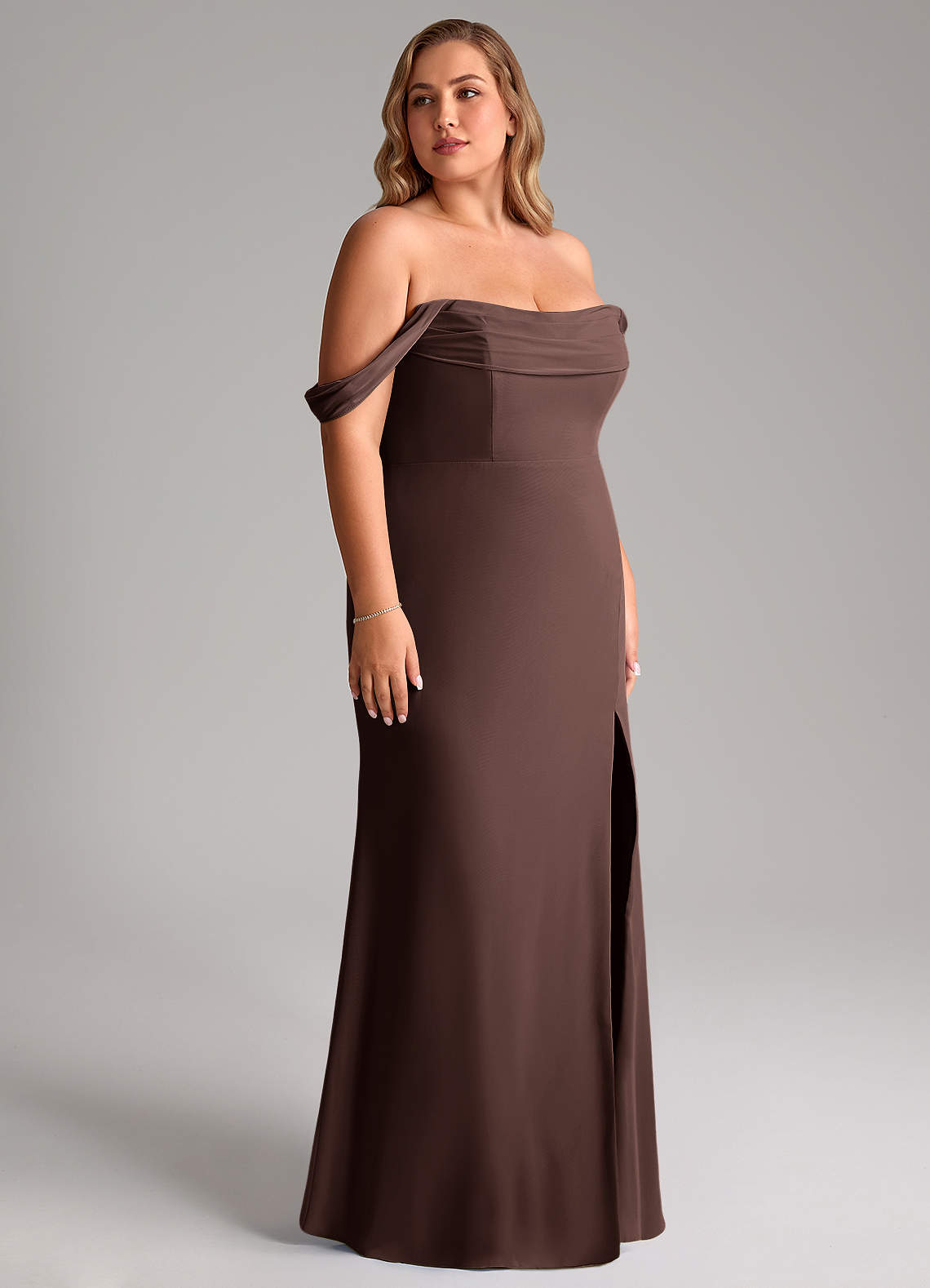 Azazie Saige Bridesmaid Dresses Ganache A-Line Off the Shoulder Chiffon Convertible Dress image11