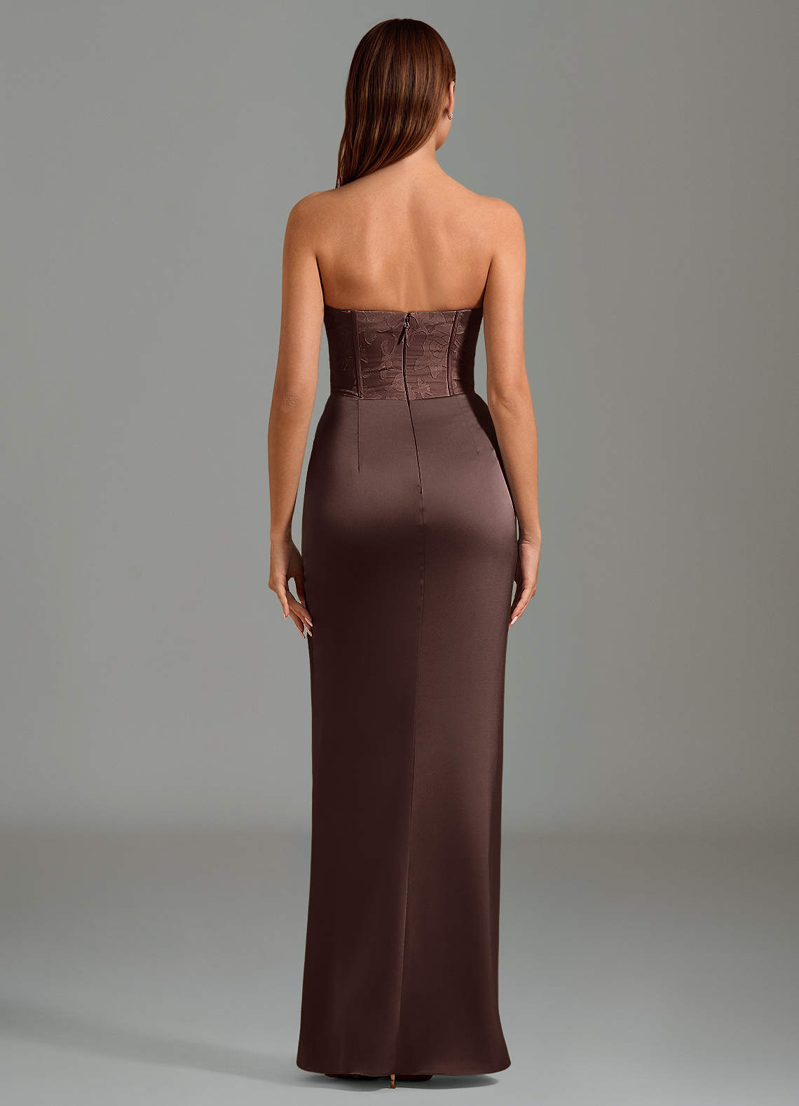 Azazie Emilia Jurken voor bruidsmeisjes Jurk van Stretch Satijn met Zeemeermin Strapless Ganache image1