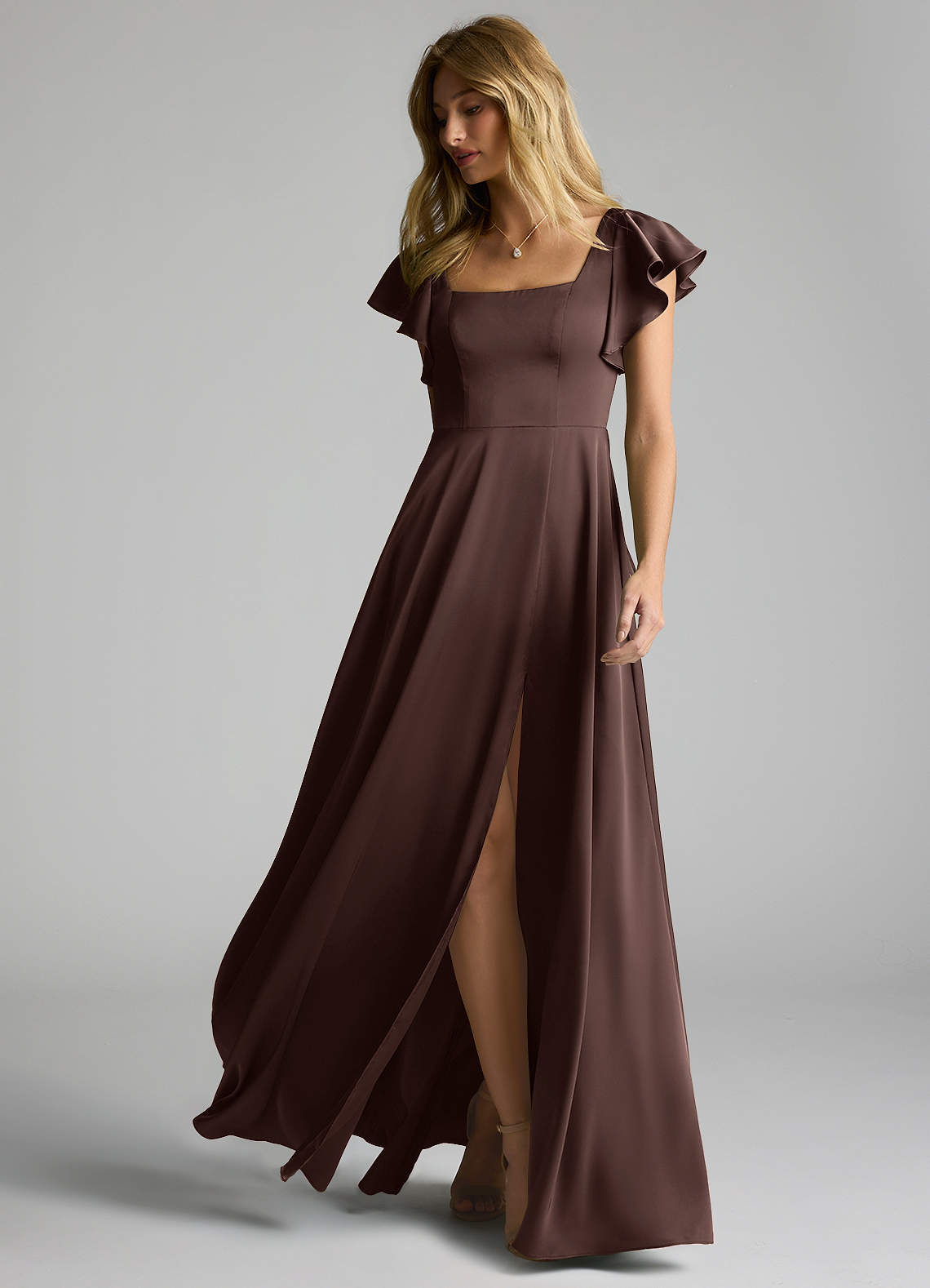 Azazie Bondi Bridesmaid Dresses Ganache A-Line Bow Stretch Satin Dress image5