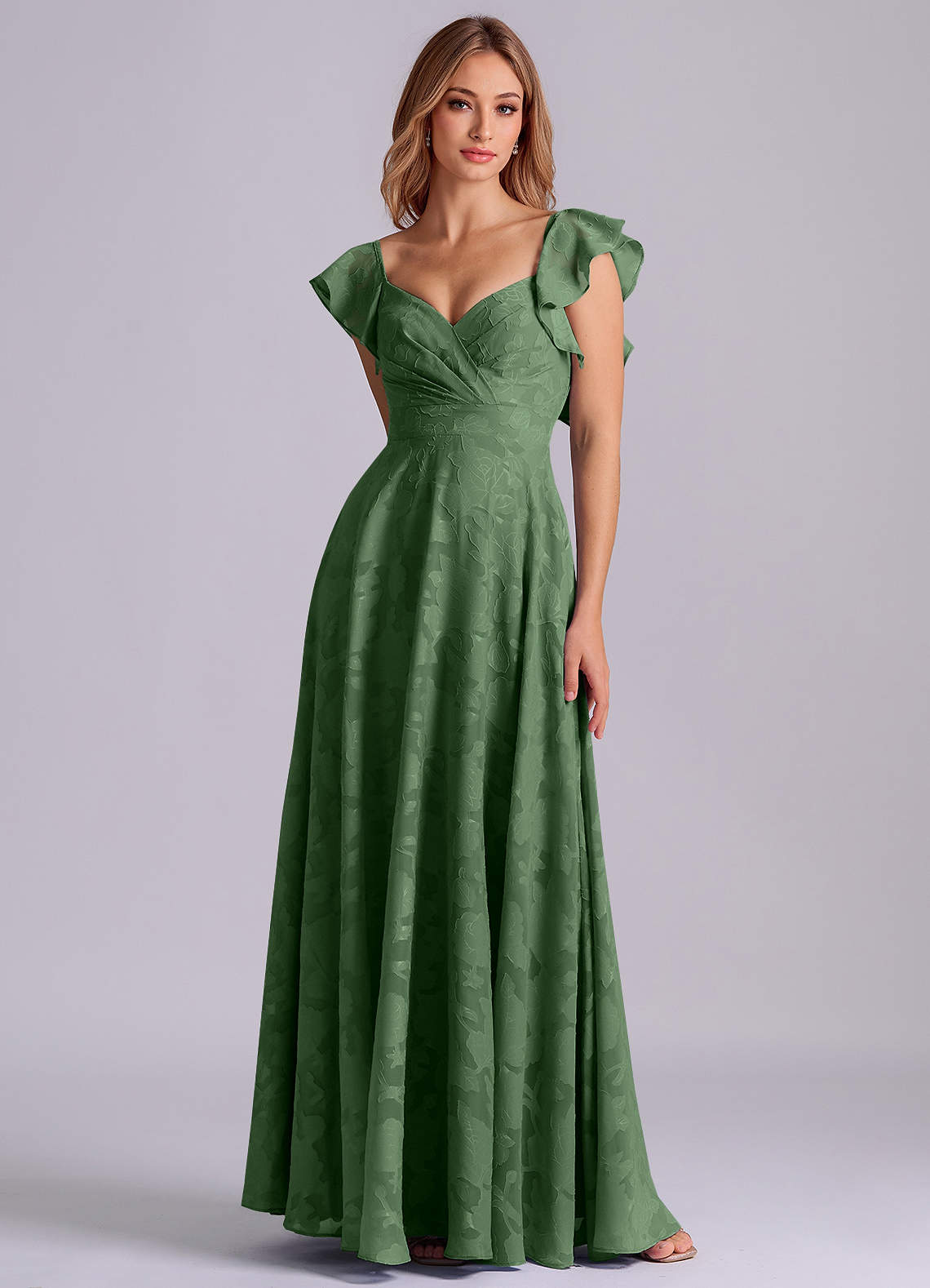 Azazie Leilani Bridesmaid Dresses Eucalyptus A-Line Sweetheart Neckline Floral Burnout Dress image2
