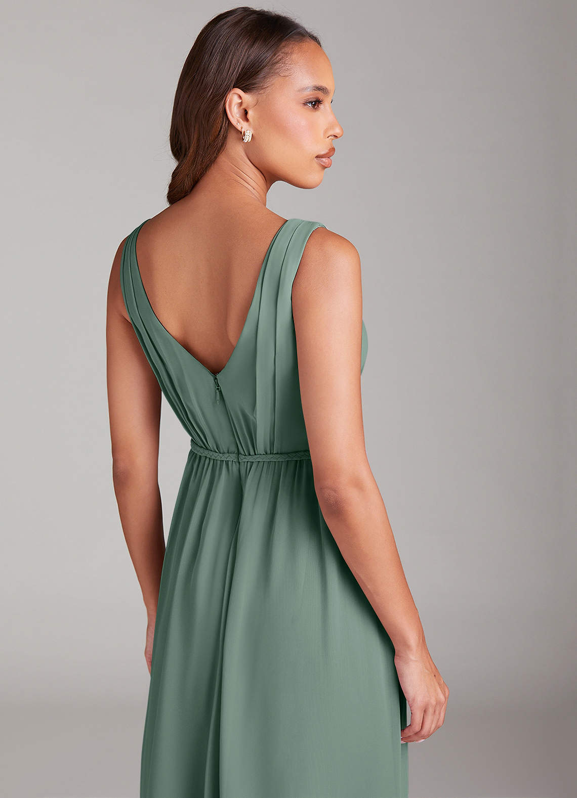 Azazie Tanicia Bridesmaid Dresses Eucalyptus A-Line Pleated Chiffon Dress image5