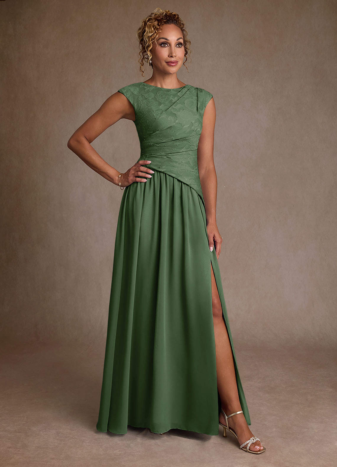 Azazie Kalleen Mother of the Bride Dresses Eucalyptus A-Line Pleated Chiffon Dress image1