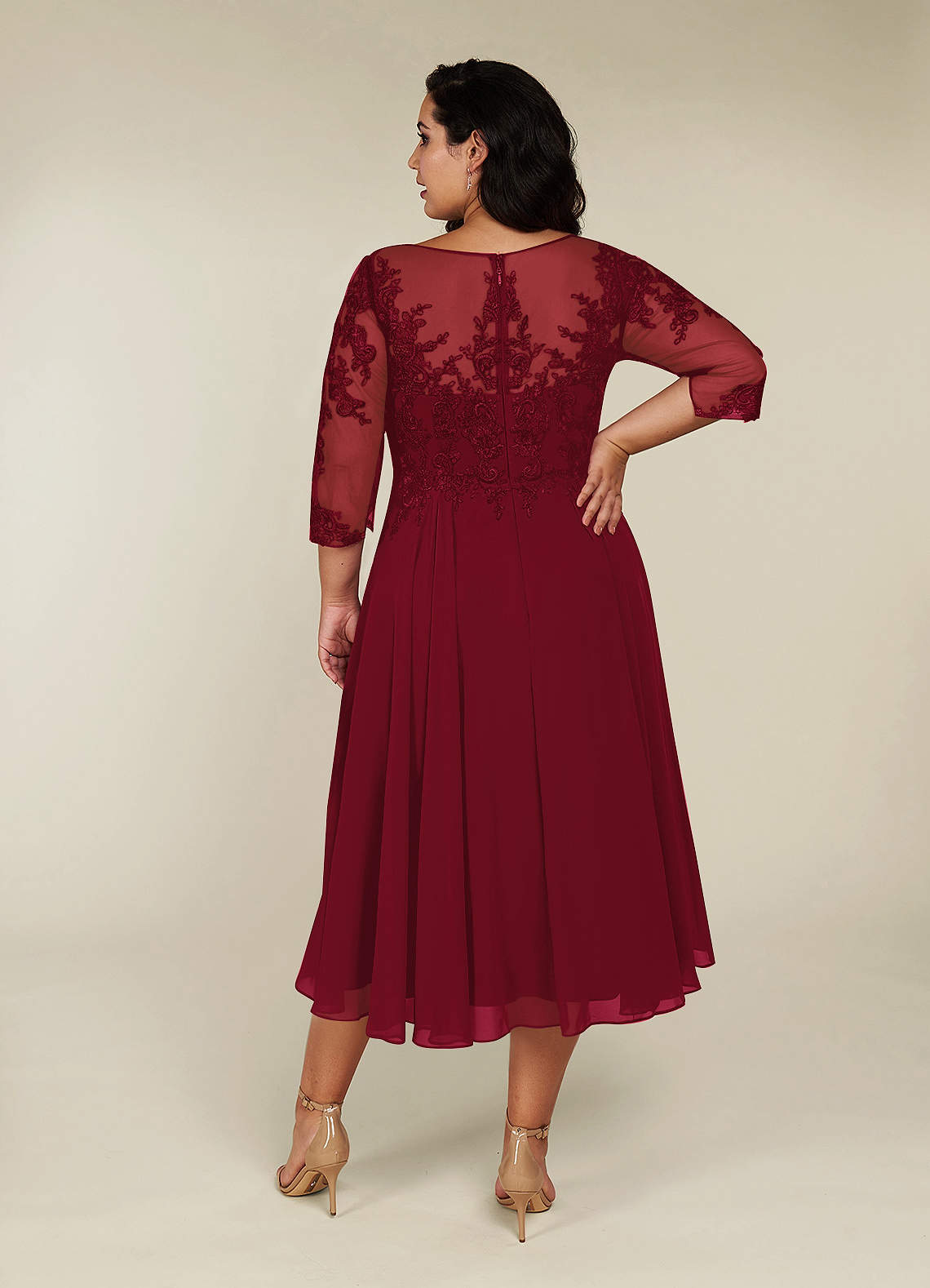 Azazie Marge Mother of the Bride Dresses Burgundy A-Line Scoop Lace Chiffon Dress image9