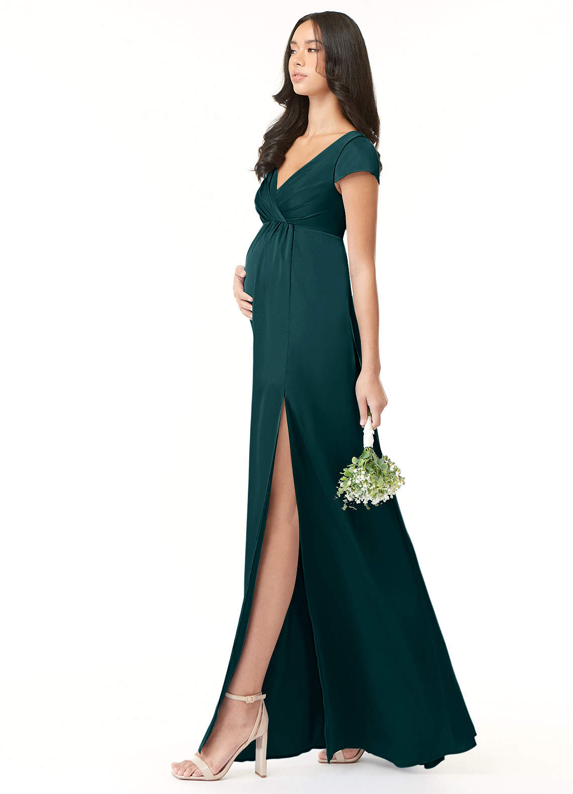 Azazie Allessia vestidos de dama de honor de maternidad Vestido de Corte en A Plisado Hasta el suelo Satén Elástico image2