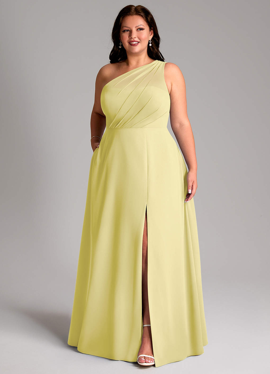 Azazie Phaedra Bridesmaid Dresses Lemon Sorbet A-Line One Shoulder Chiffon Dress image11
