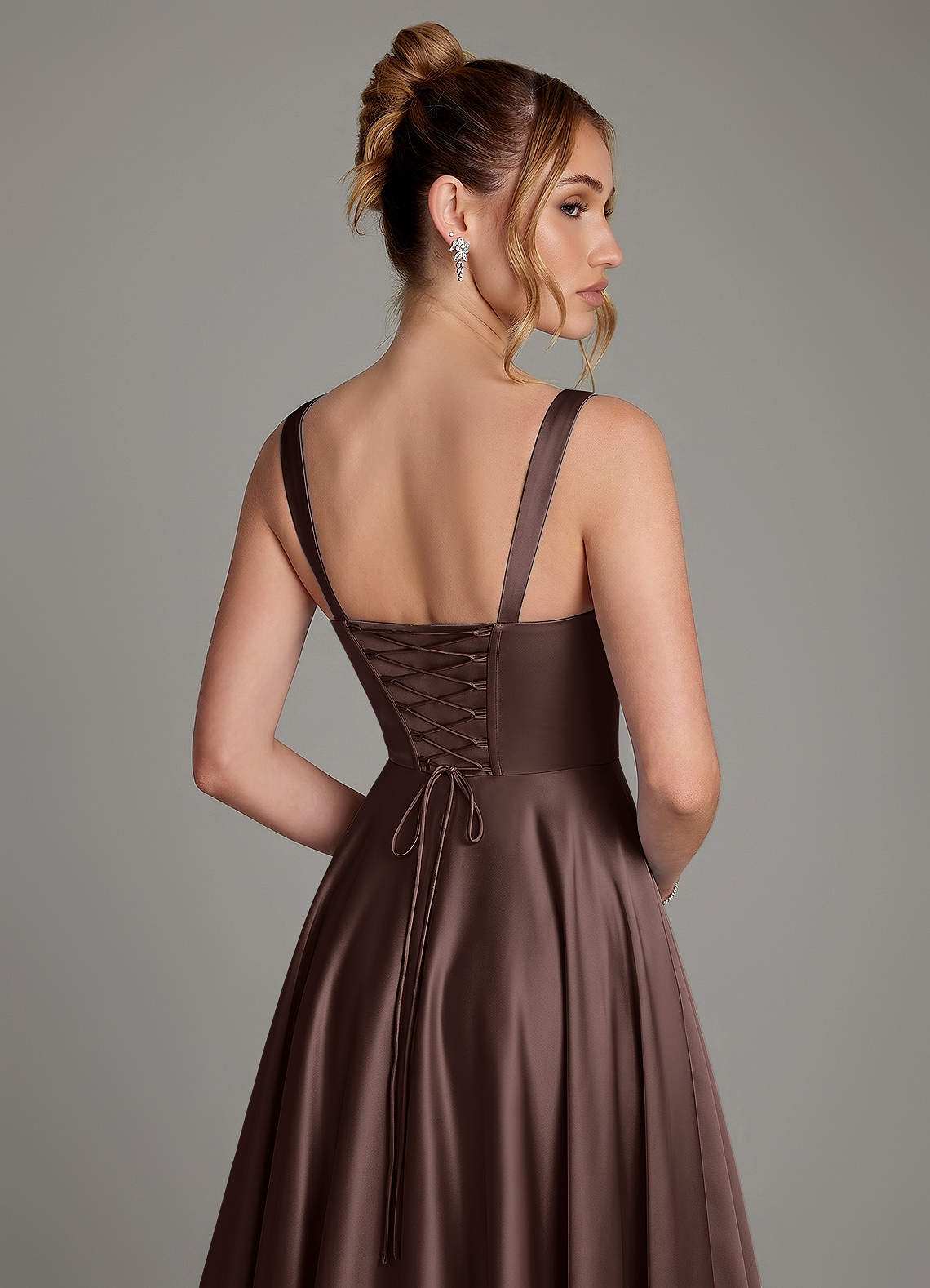 Azazie Azaria Bridesmaid Dresses Ganache A-Line Corset Stretch Satin Dress image1