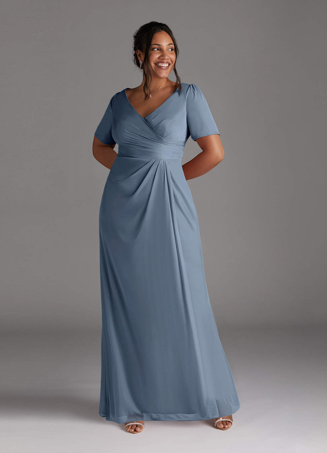 Azazie Bessie Mother of the Bride Dresses Dusty Blue A-Line Pleated Mesh Dress image6