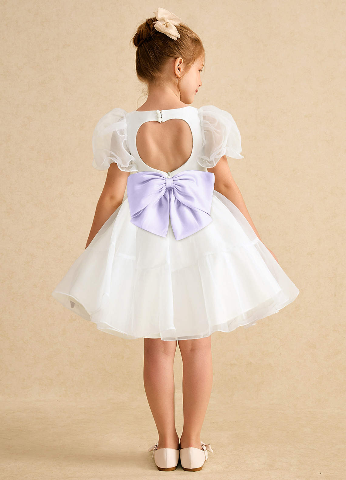 Azazie Debbie vestidos de niña de las flores Vestido de Marfil Lila de Organza de Princesa con Escote de Corazón image1
