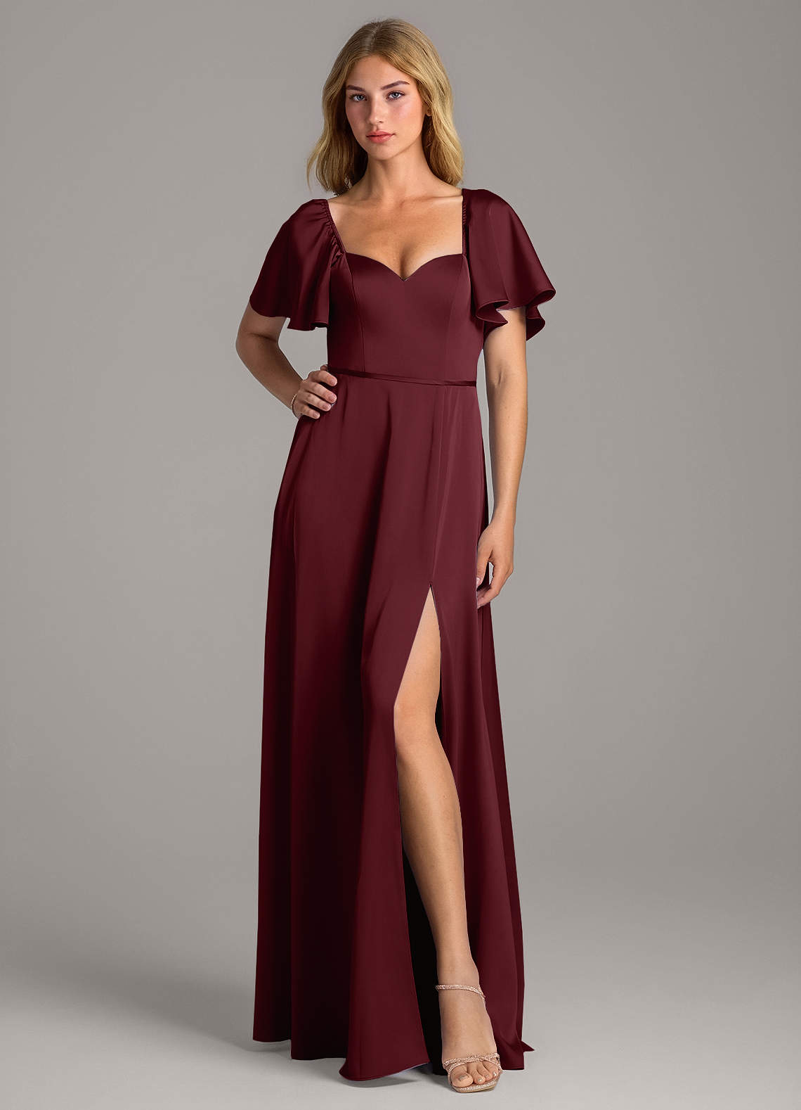 Azazie Chloe Bridesmaid Dresses Cabernet A-Line Sweetheart Neckline Stretch Satin Dress image1