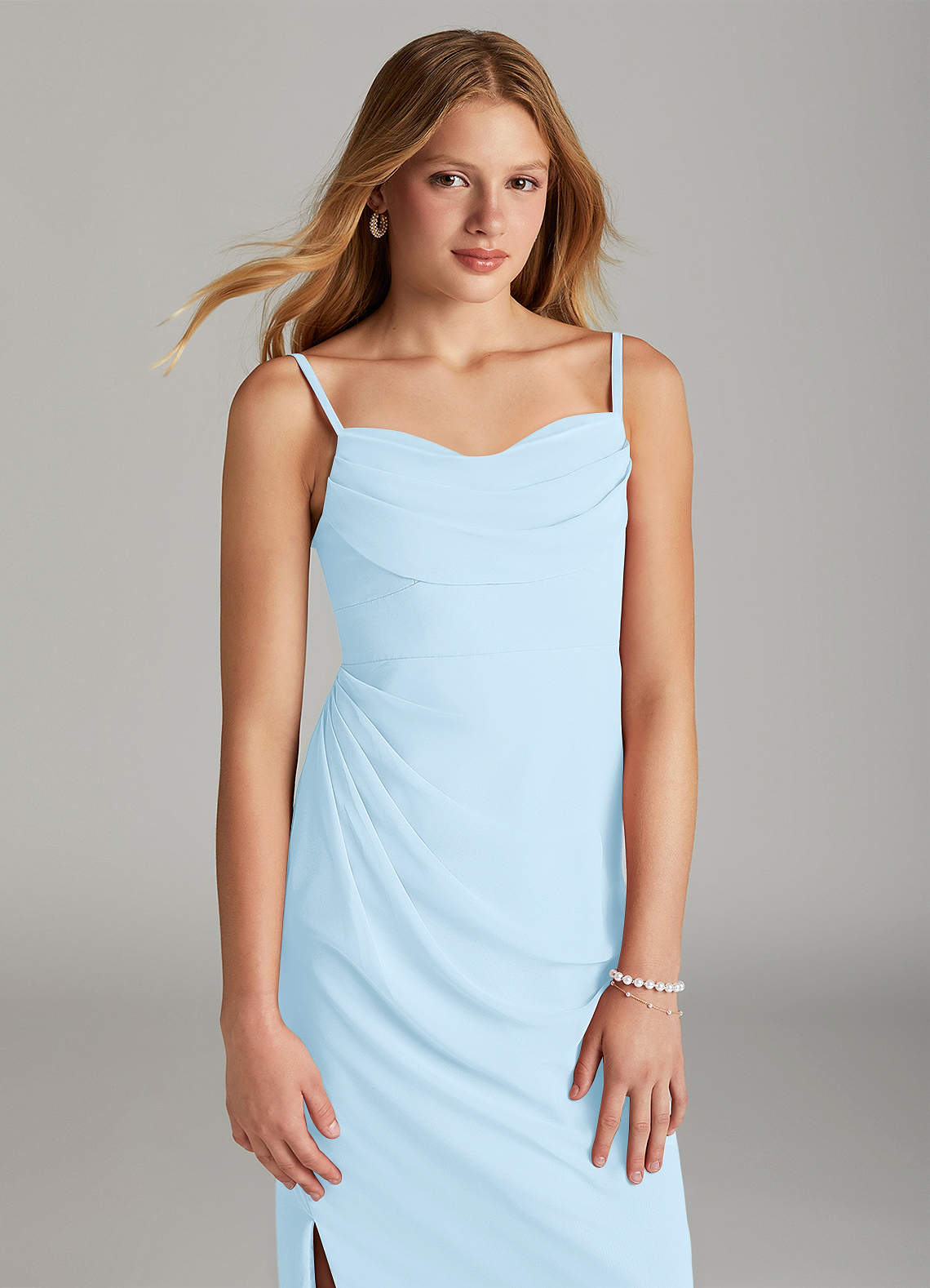 Azazie Mai Junior Sky Blue Sheath Pleated Chiffon Dress image4