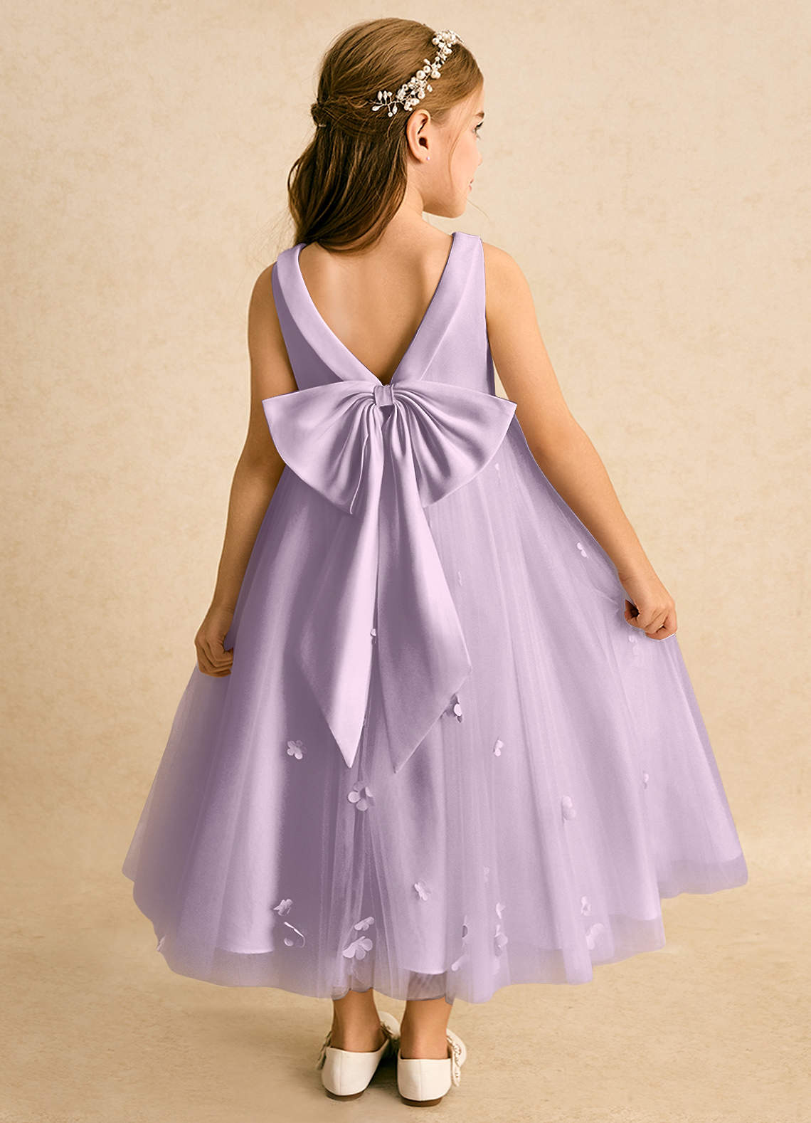 Azazie Angel Jurken voor bloemenmeisjes Baljurk Jurk van Tule Boog Frosted Lila image1