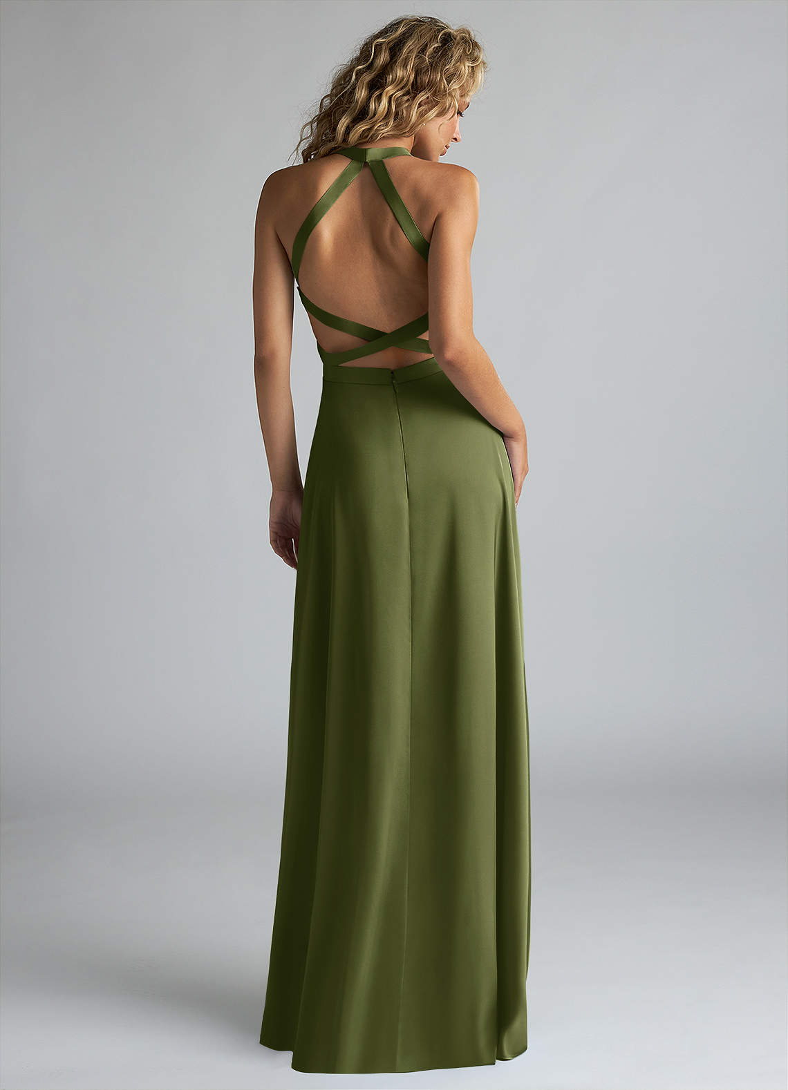 blue dress for baby girl Crystal Embellished Olive Green Midi Dress with Open Back VERONICA main image 1