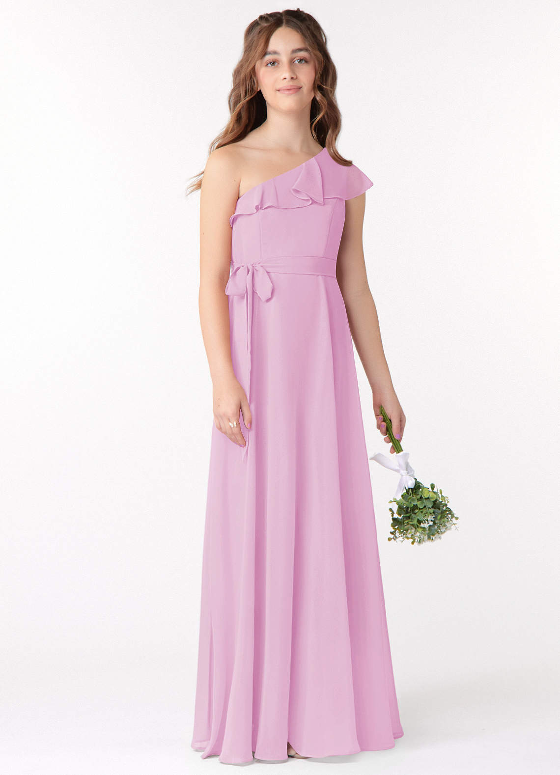 Azazie Eletta A-Line Ruched Chiffon Floor-Length Junior Bridesmaid Dress image1