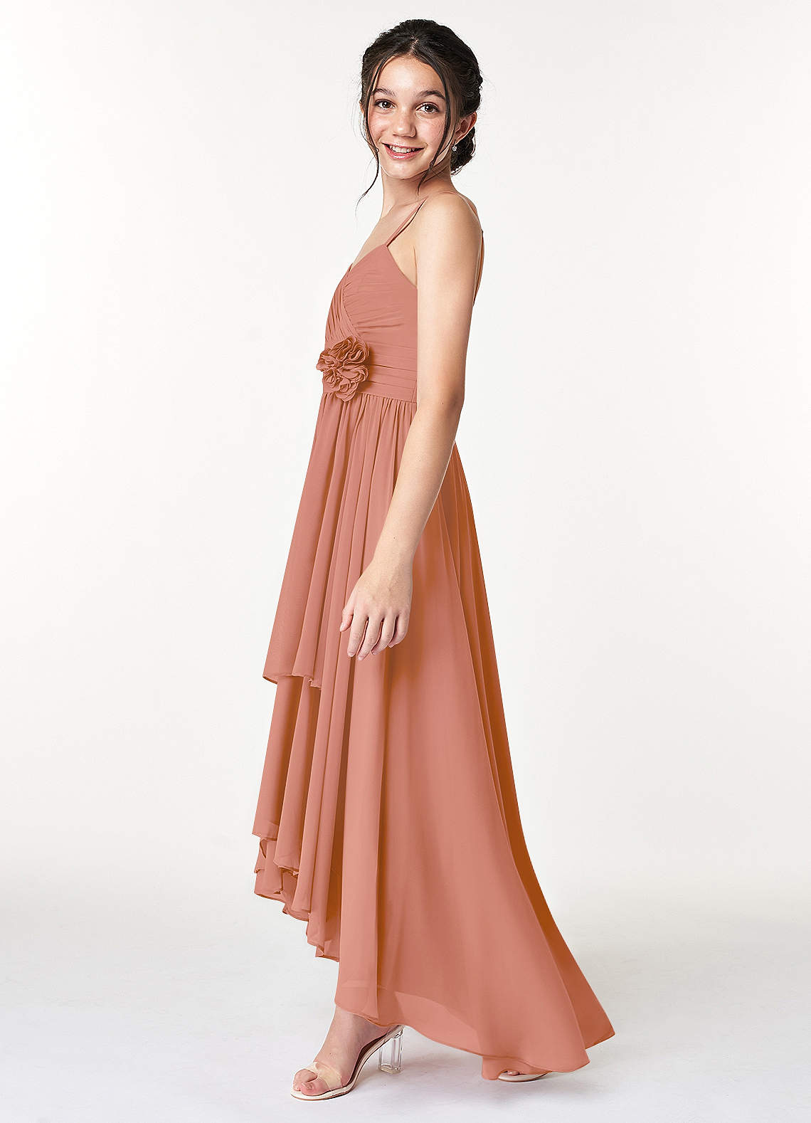 Azazie Catalina Junior MAI TAI A-Line Ruched Chiffon Dress image4