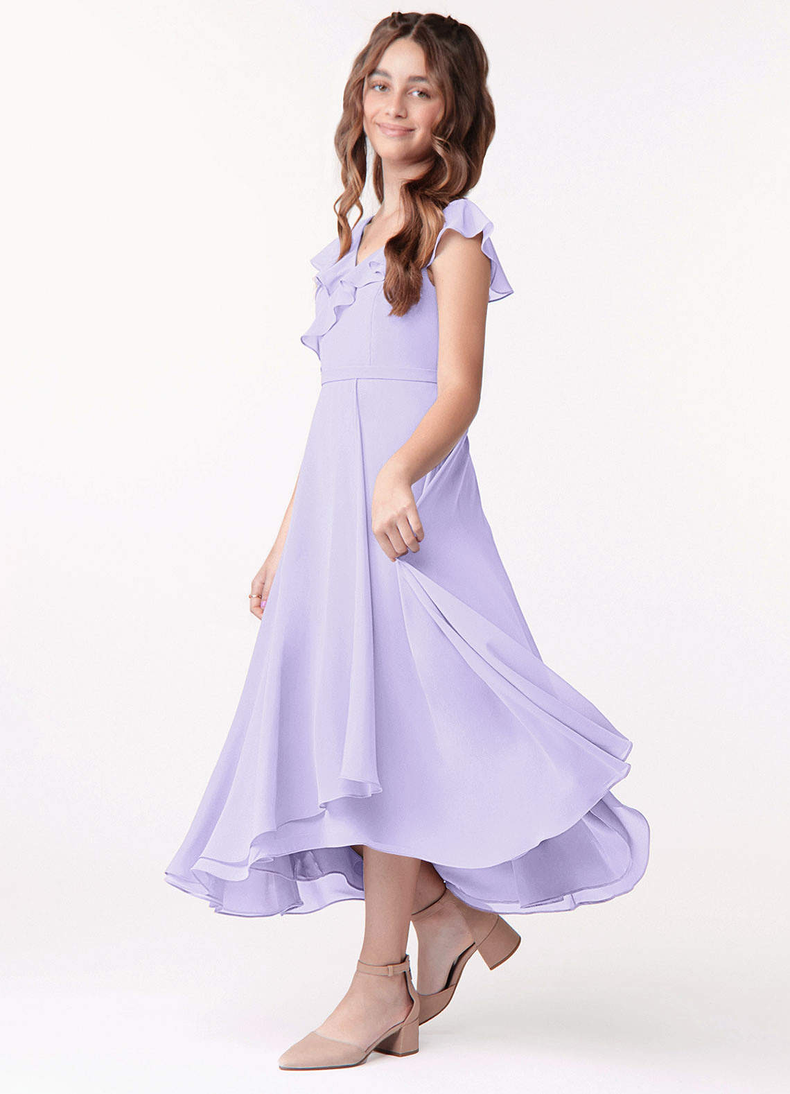 Azazie Posie Junior Lilac A-Line Ruched Chiffon Dress image1