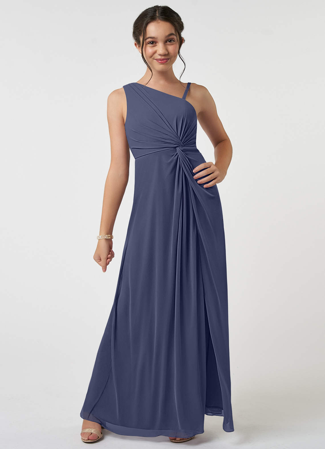 Azazie Brooke Junior Stormy A-Line Pleated Mesh Dress image1